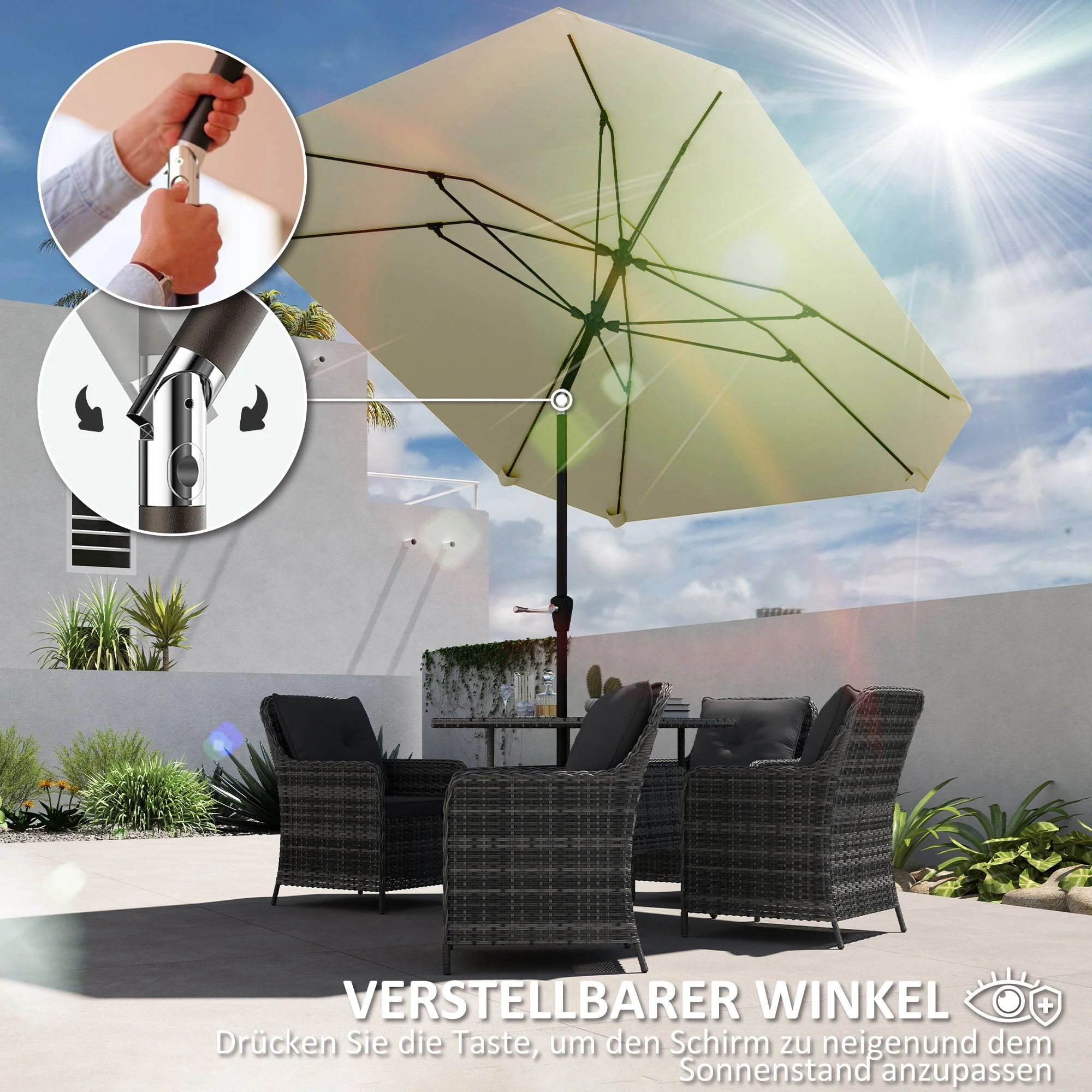 Parasol, Octagonal Folding Beach Patio, Beige - Image 5