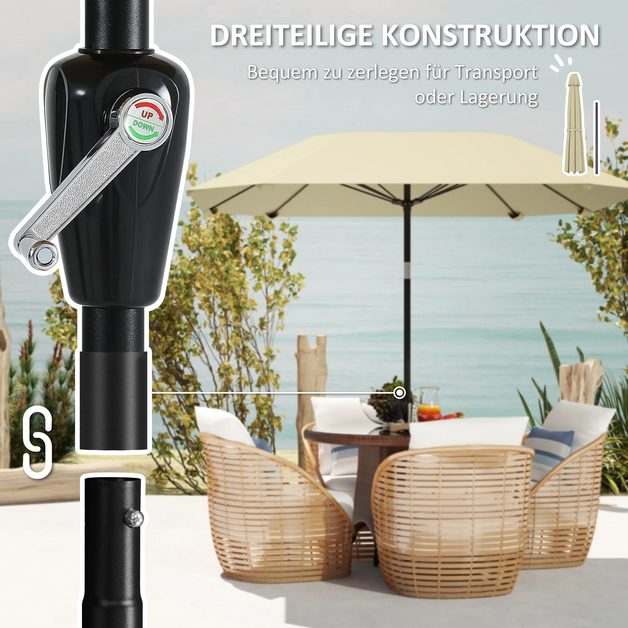 Parasol, Octagonal Folding Beach Patio, Beige - Image 7