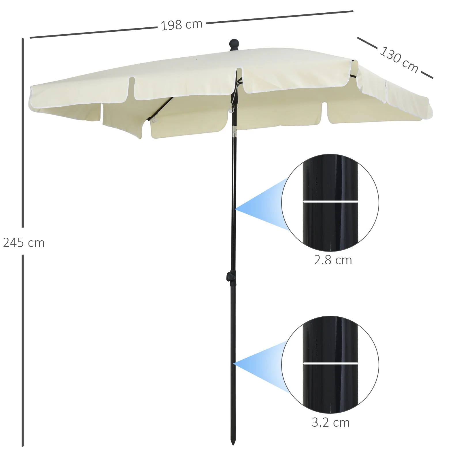 Parasol UV-Protective Foldable Balcony & Beach, Cream White & Black - Image 3