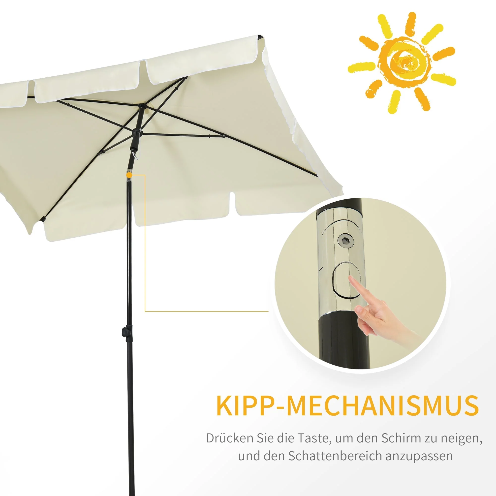 Parasol UV-Protective Foldable Balcony & Beach, Cream White & Black - Image 4