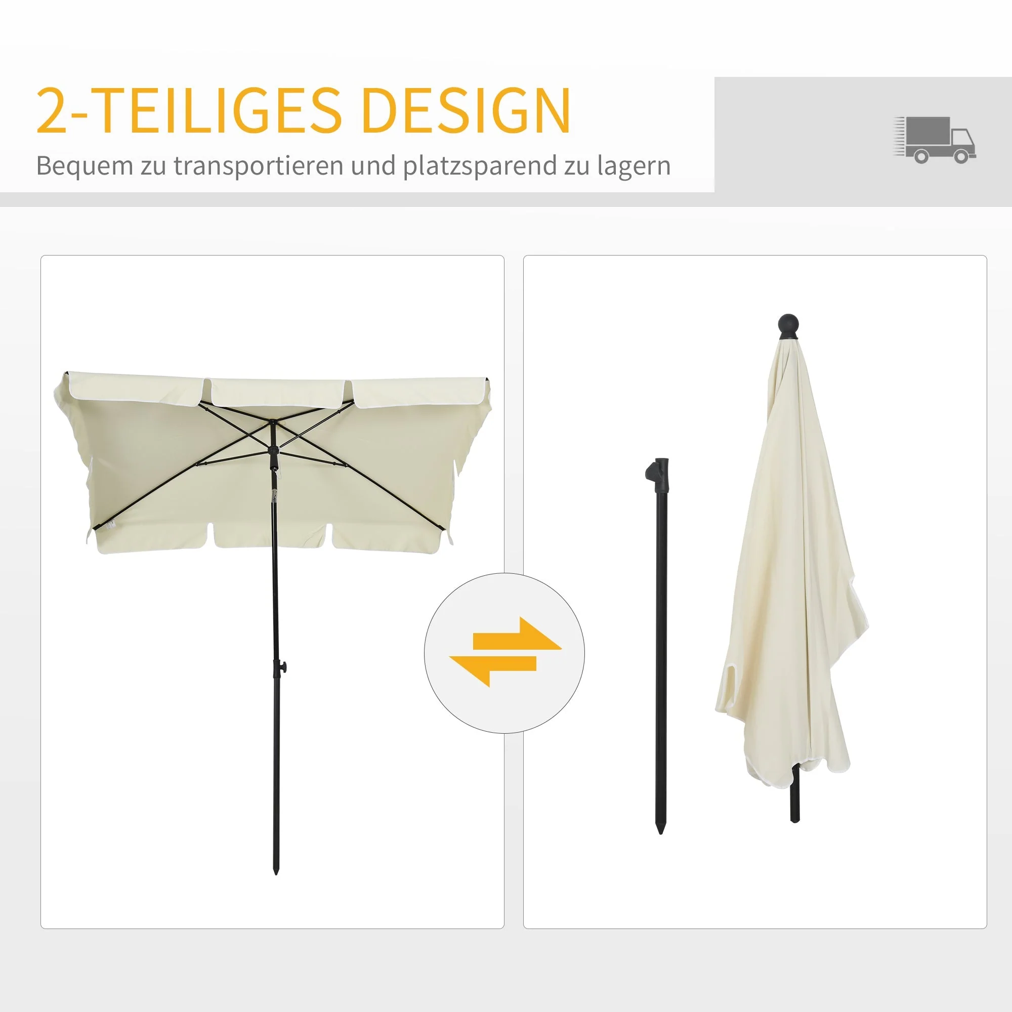 Parasol UV-Protective Foldable Balcony & Beach, Cream White & Black - Image 5
