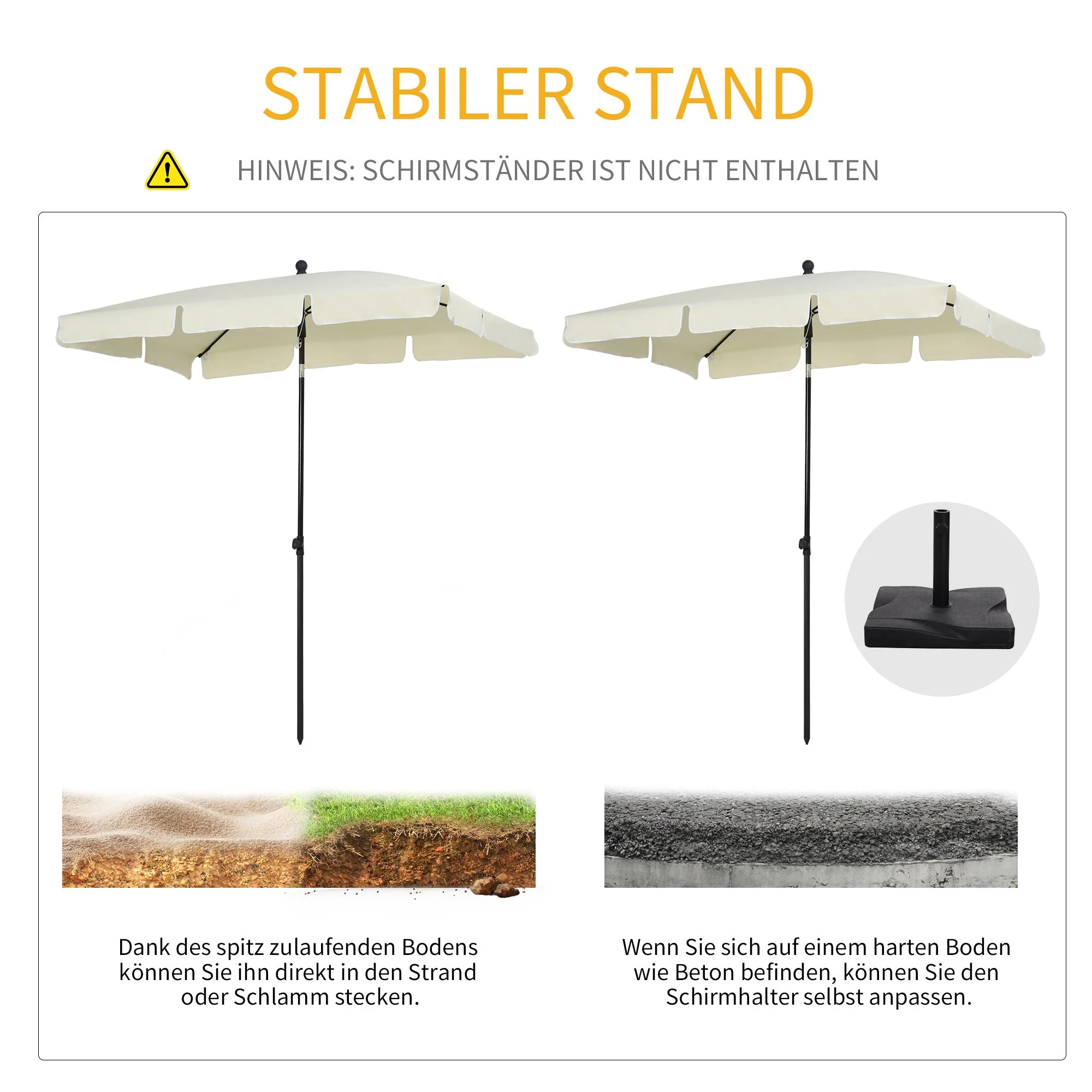Parasol UV-Protective Foldable Balcony & Beach, Cream White & Black - Image 6