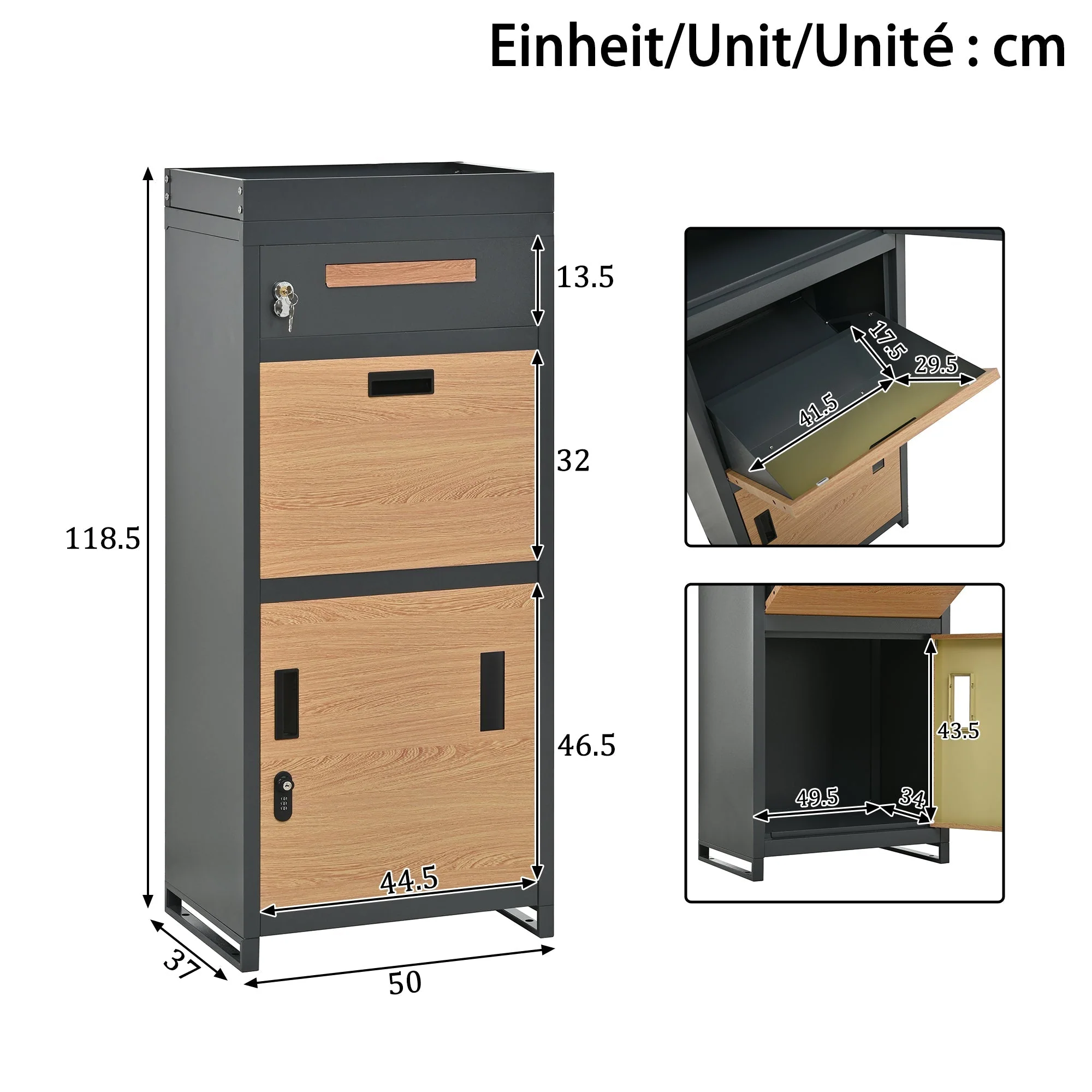 Parcel Mailbox with Combination Lock and Flower Bed, Integrated Lockable Storage Cabinet, Metal - Image 4