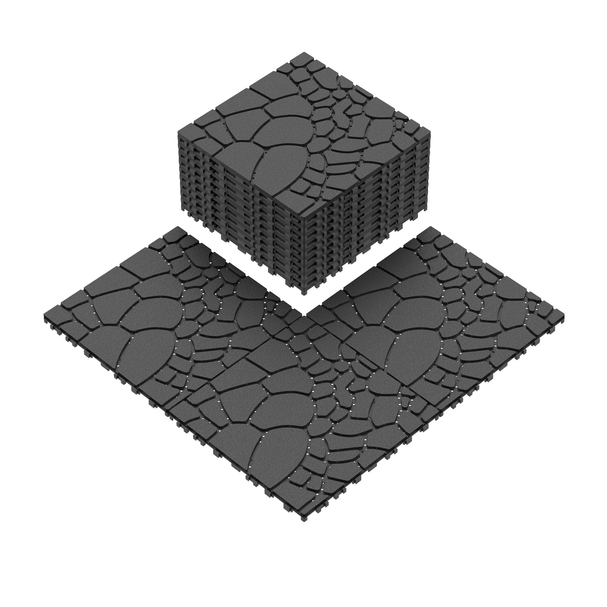 Patio Deck Tiles 12" Stone Texture Interlocking 44pcs - DARK GRAY - Image 4