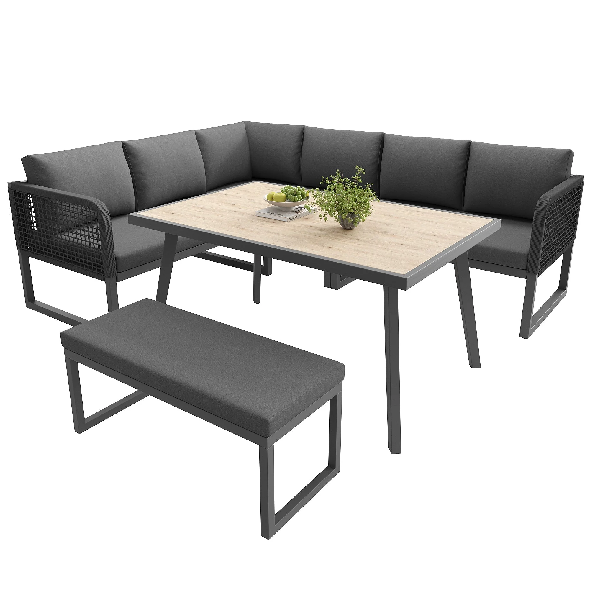 Patio Sofa Set 6-8 Seater Hand-Woven Rattan with Cushions - Grey - Image 10
