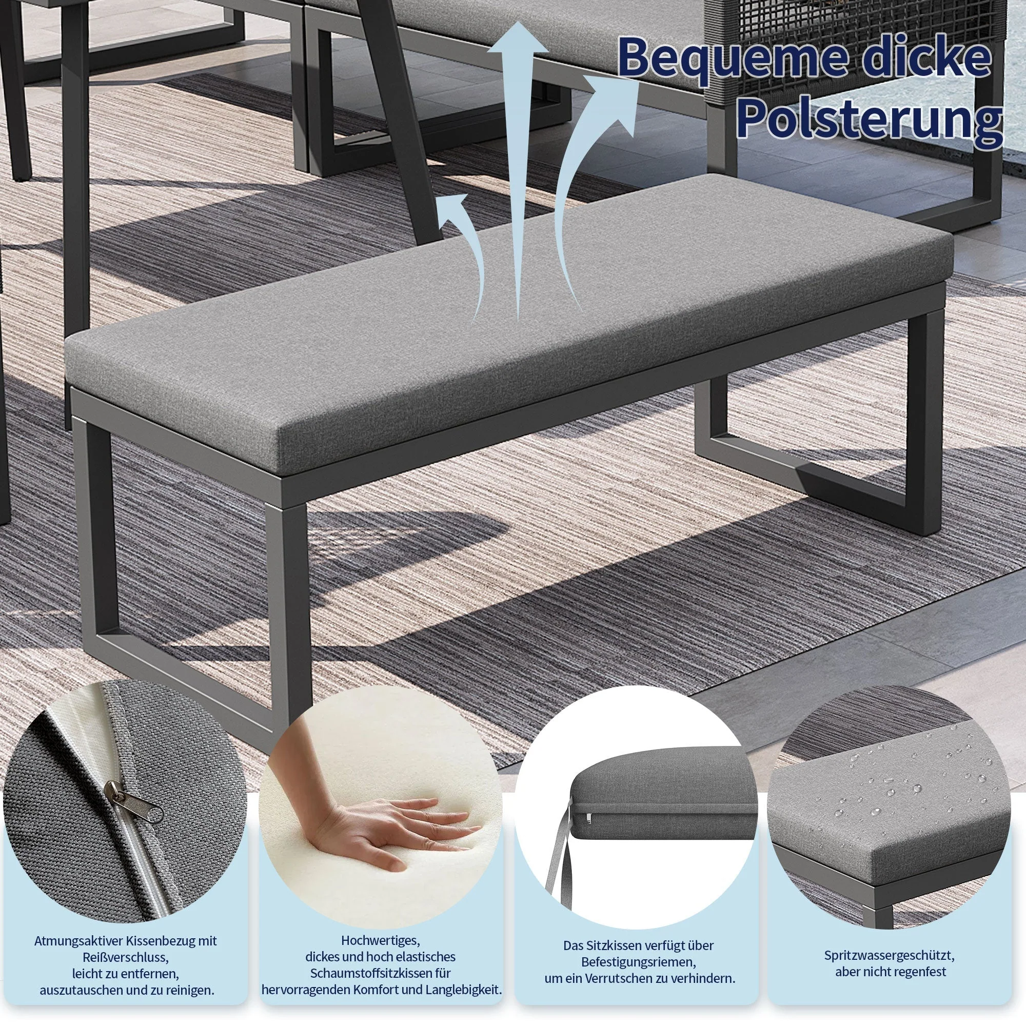 Patio Sofa Set 6-8 Seater Hand-Woven Rattan with Cushions - Grey - Image 7