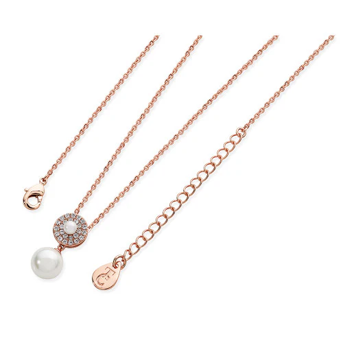 Pave Circle Drop Pearl Pendant Rose Gold