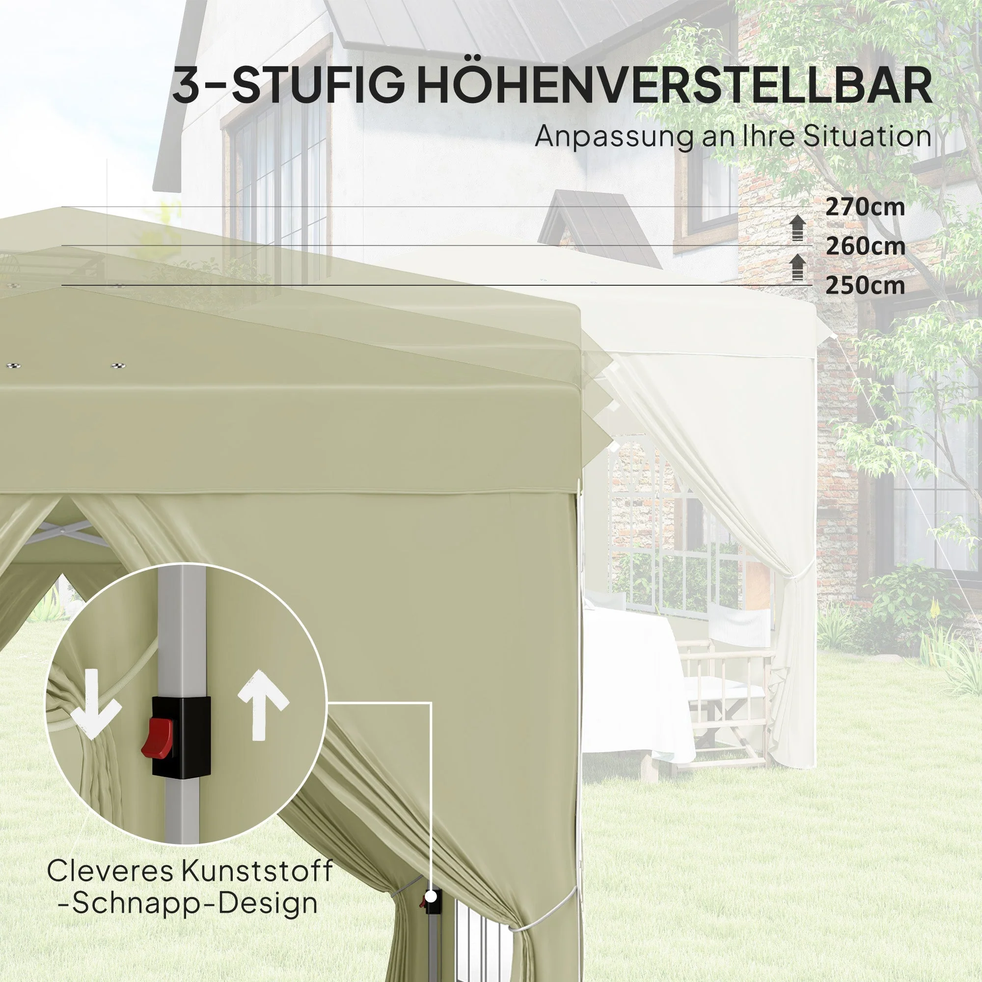 Pavilion 2.5x2.5m Pop-up Folding UV 50+ with 4 Side Panels, Cream White - Image 5