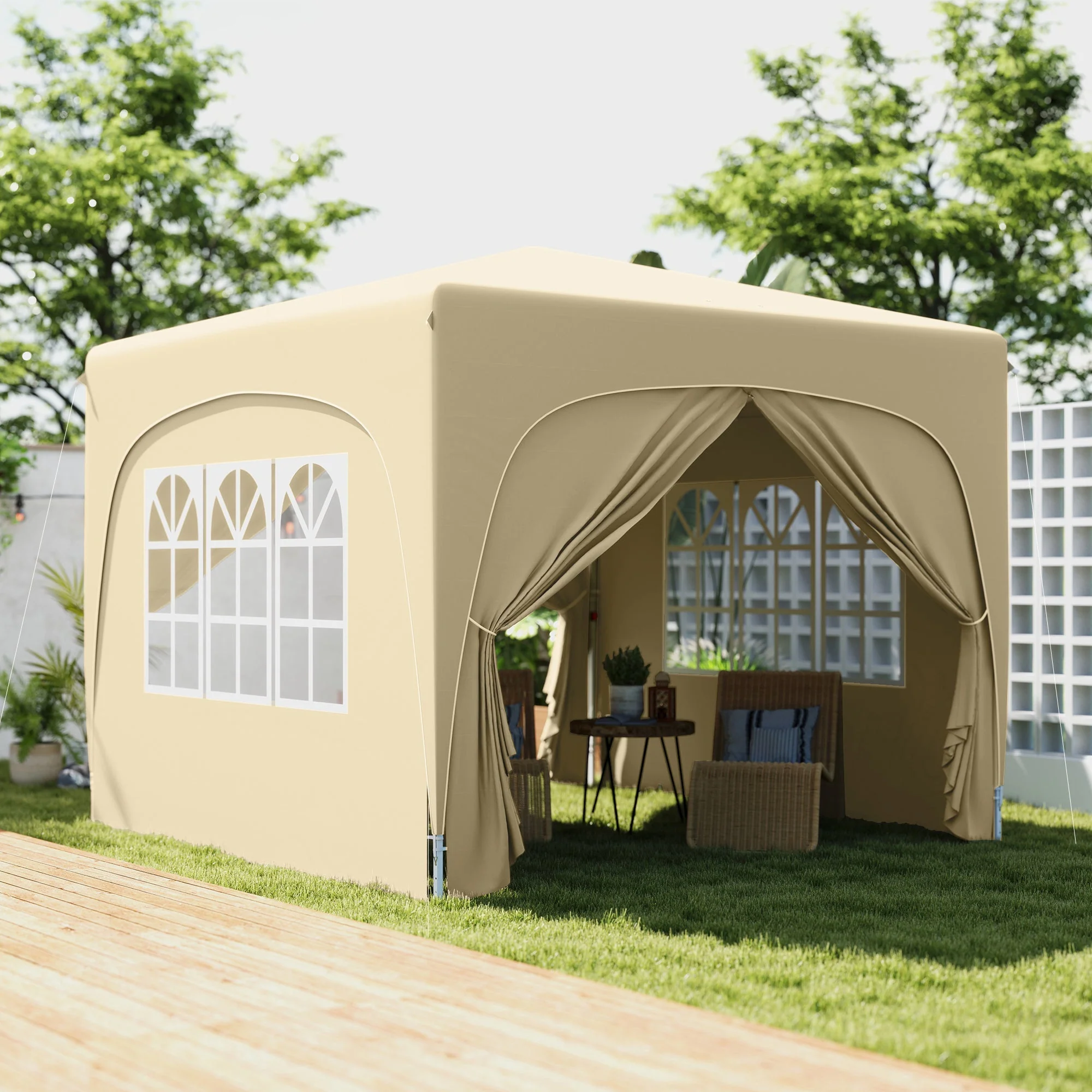 Pavilion 3x3m Pop-up Folding Tent UV 50+ with 4 Side Panels & Bag, Sand - Image 2