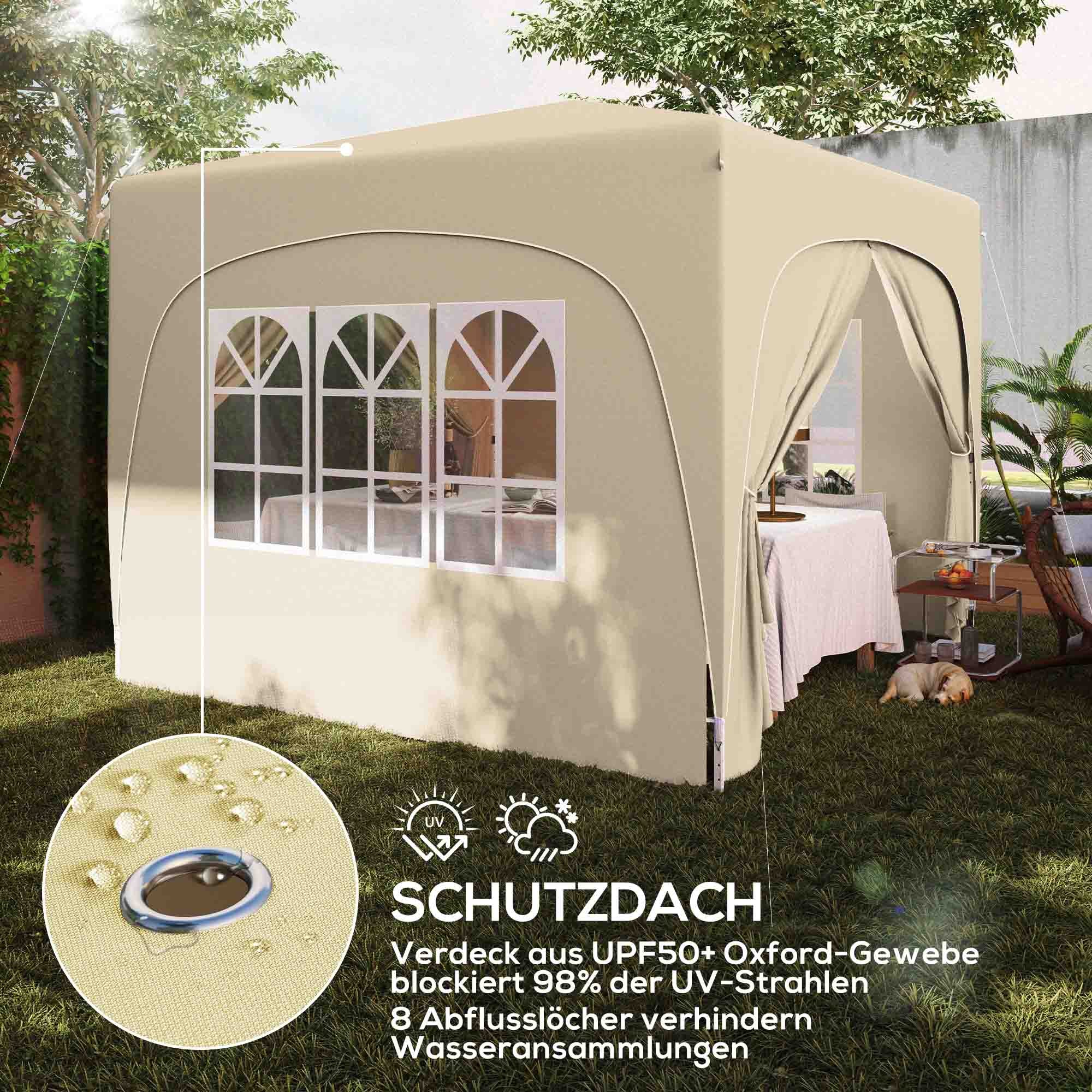 Pavilion 3x3m Pop-up Folding Tent UV 50+ with 4 Side Panels & Bag, Sand - Image 6
