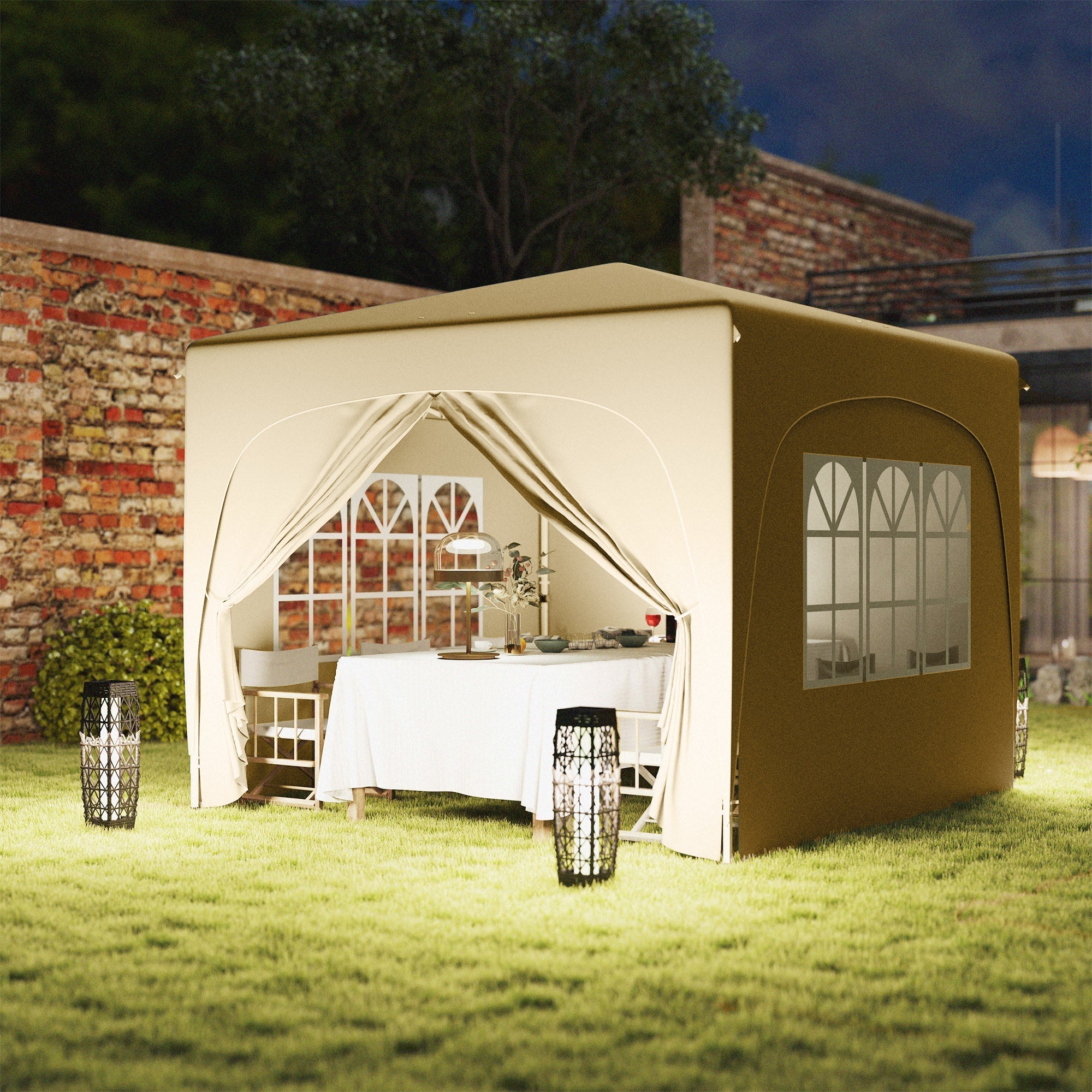 Pavilion 3x3m Pop-up Folding Tent UV 50+ with 4 Side Panels & Bag, Sand - Image 7