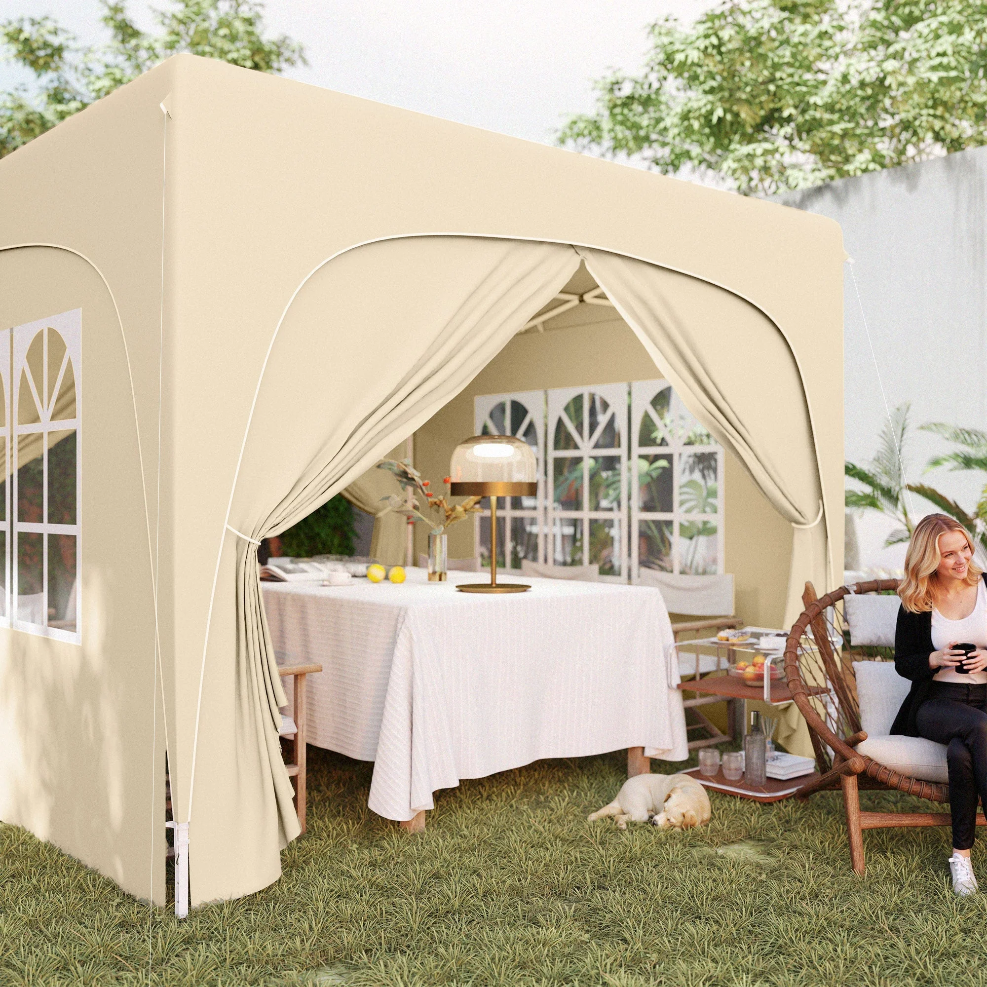 Pavilion 3x3m Pop-up Folding Tent UV 50+ with 4 Side Panels & Bag, Sand - Image 8