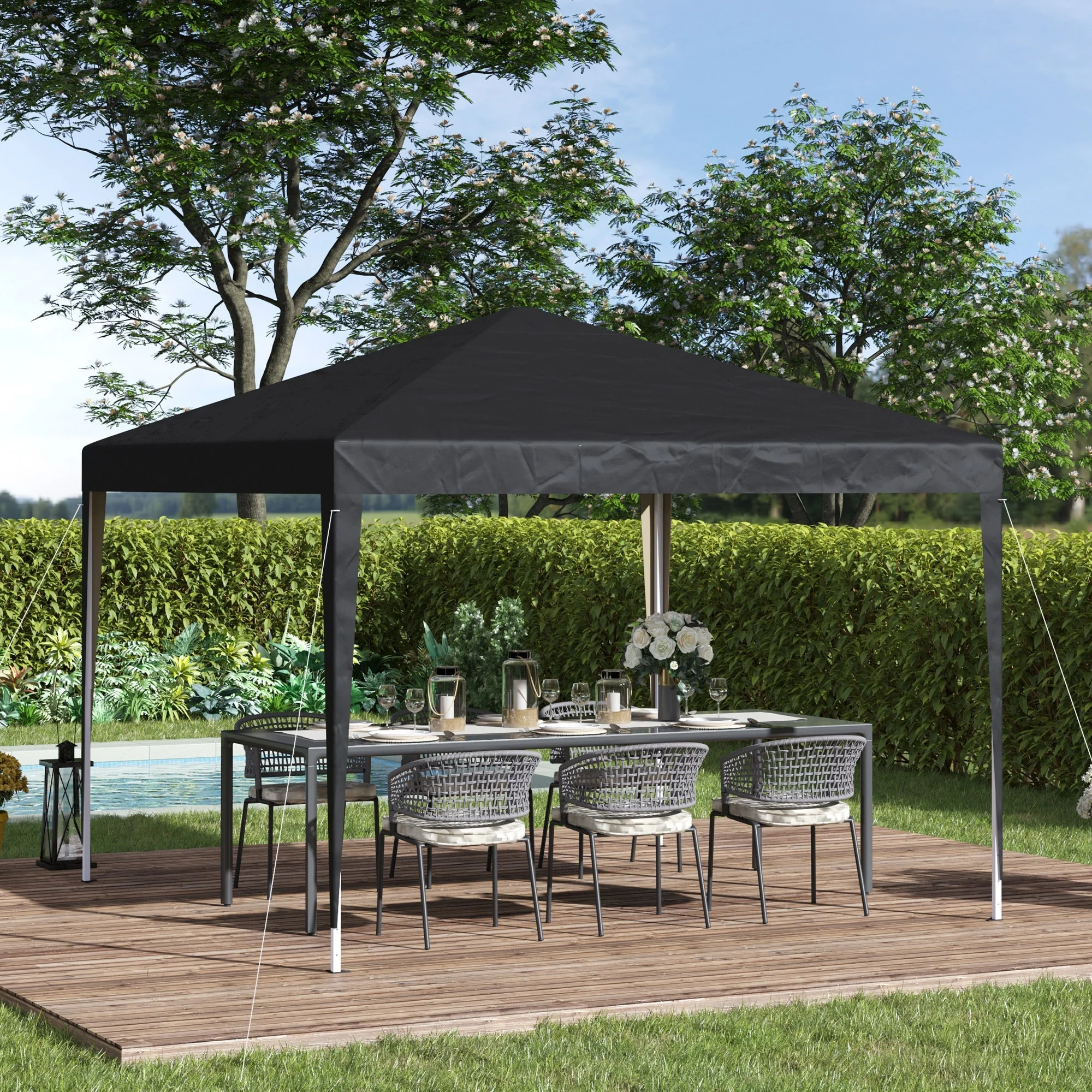 Pavilion 3x3m Pop-up Folding, Water-Repellent UV Protection, Black - Image 2