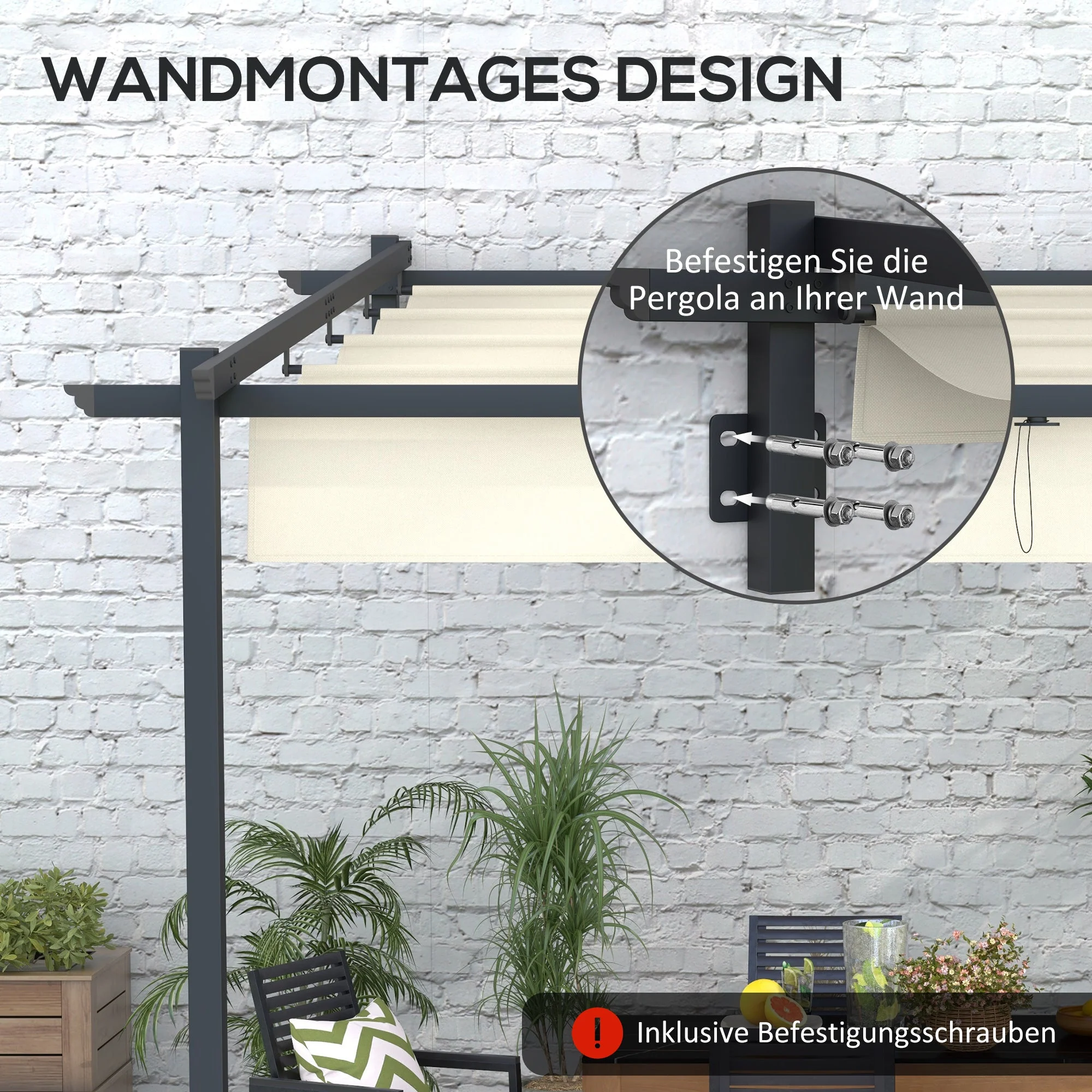 Pavilion Pergola 3x3m Windproof Adjustable Roof, Cream-Colored - Image 4