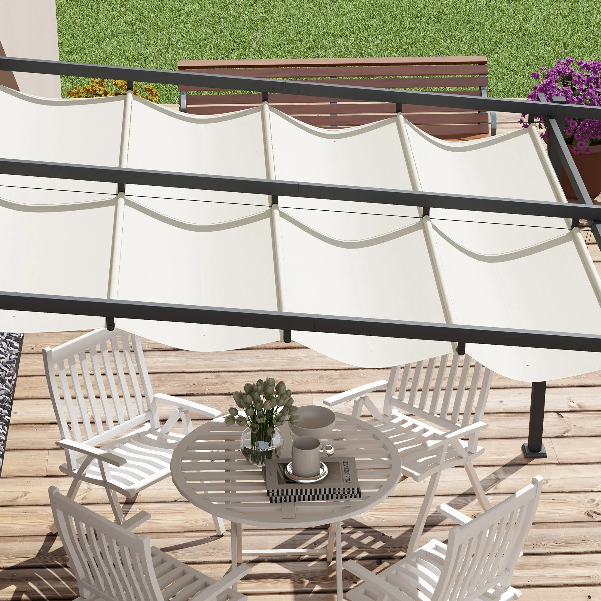 Pavilion Pergola 3x3m Windproof Adjustable Roof, Cream-Colored - Image 8