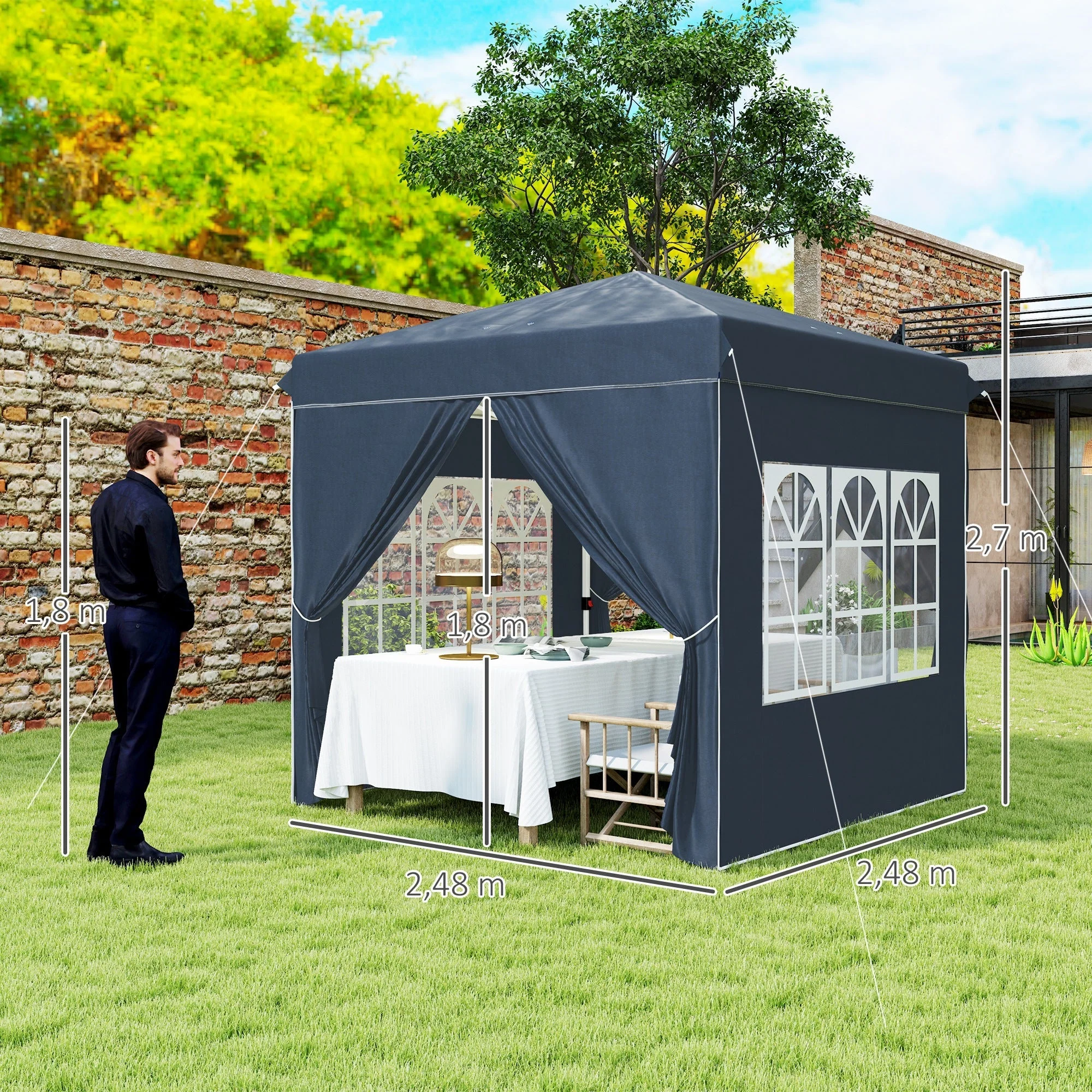 Pavilion Pop-up Folding 2.5x2.5m Water-Repellent UV 50+ with 4 Side Panels, Dark Blue - Image 3