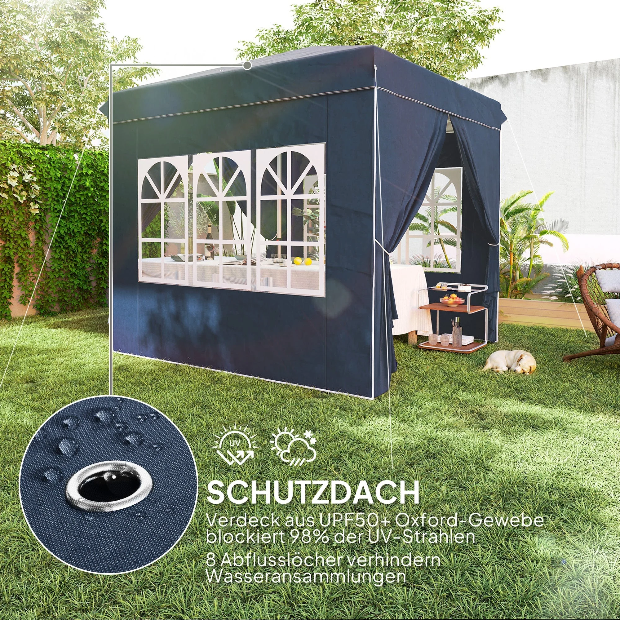 Pavilion Pop-up Folding 2.5x2.5m Water-Repellent UV 50+ with 4 Side Panels, Dark Blue - Image 6