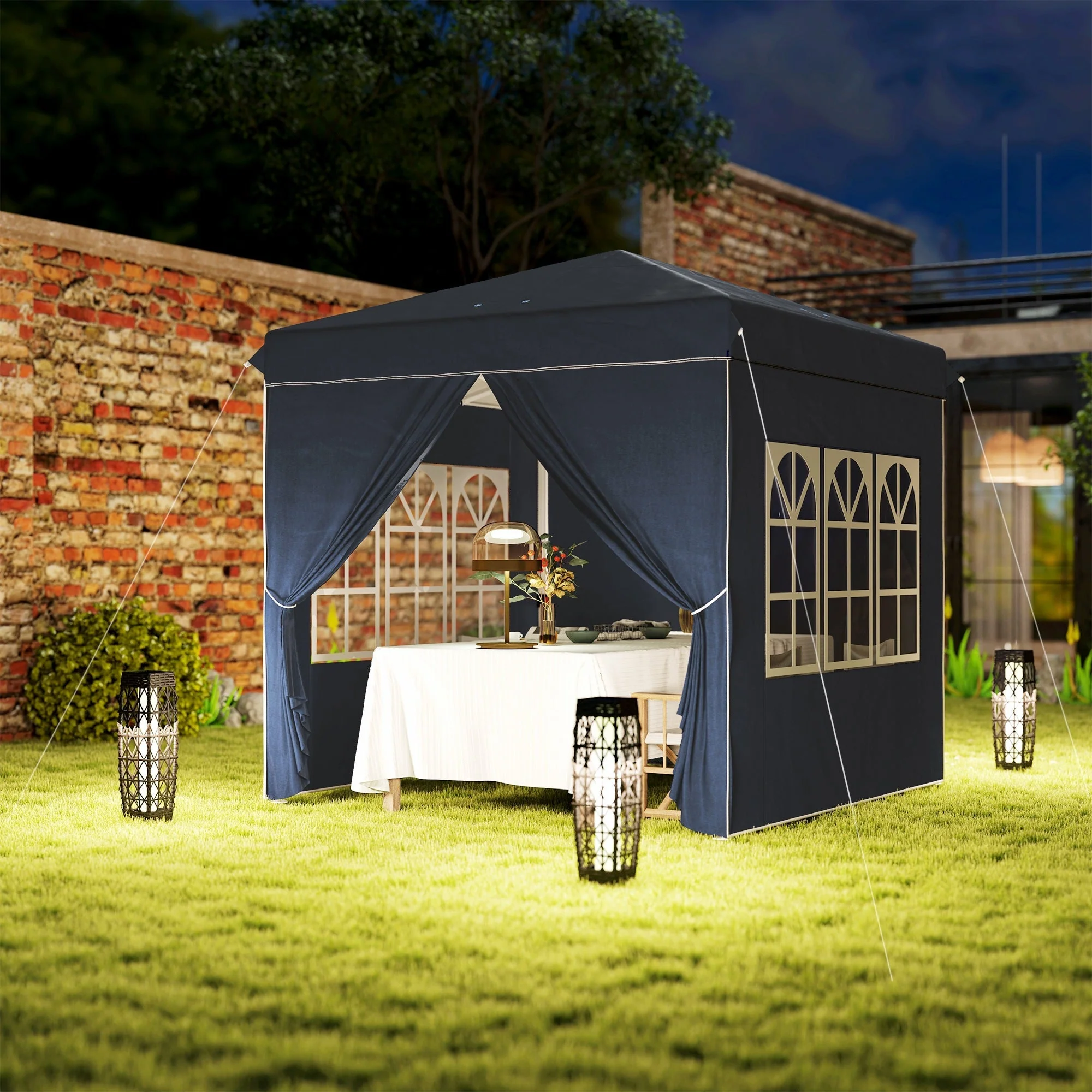 Pavilion Pop-up Folding 2.5x2.5m Water-Repellent UV 50+ with 4 Side Panels, Dark Blue - Image 8