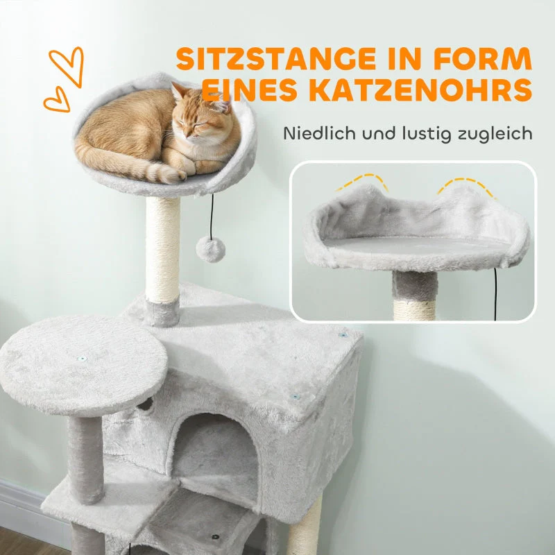 PawHut 140cm Cat Tree Multi-Level Sisal Posts & Plush Platforms Beige/Grey - Image 4