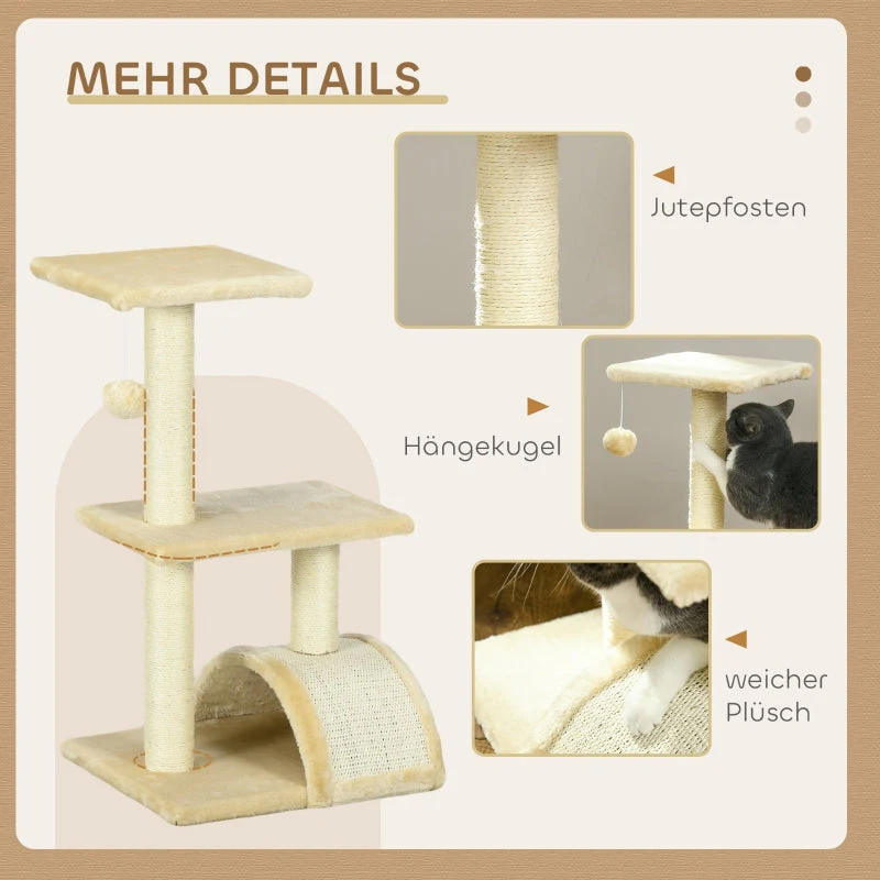PawHut Cat Tree Multi-Level, Plush Balls, Sisal Posts, Cream White - Image 4