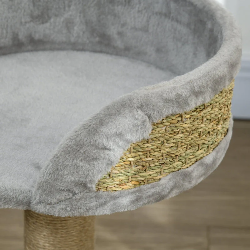 PawHut Cat Tree Small, Cat Scratching Post with Play Ball Lying Area, Jute Grey - Image 6