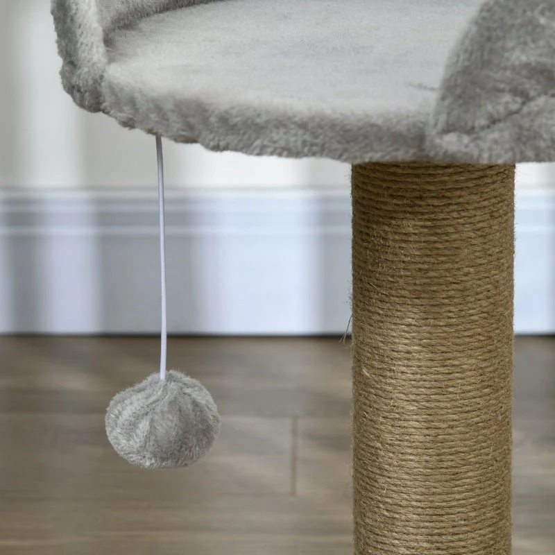 PawHut Cat Tree Small, Cat Scratching Post with Play Ball Lying Area, Jute Grey - Image 7