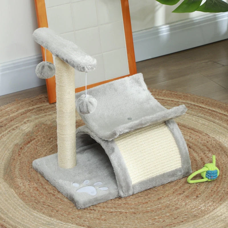 PawHut Small Cat Scratching Post Play Tree with Play Ball, Brown - Image 3