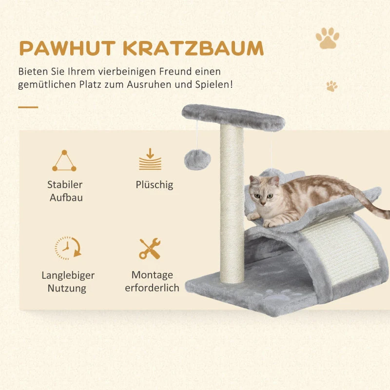 PawHut Small Cat Scratching Post Play Tree with Play Ball, Brown - Image 4