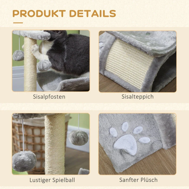 PawHut Small Cat Scratching Post Play Tree with Play Ball, Brown - Image 6