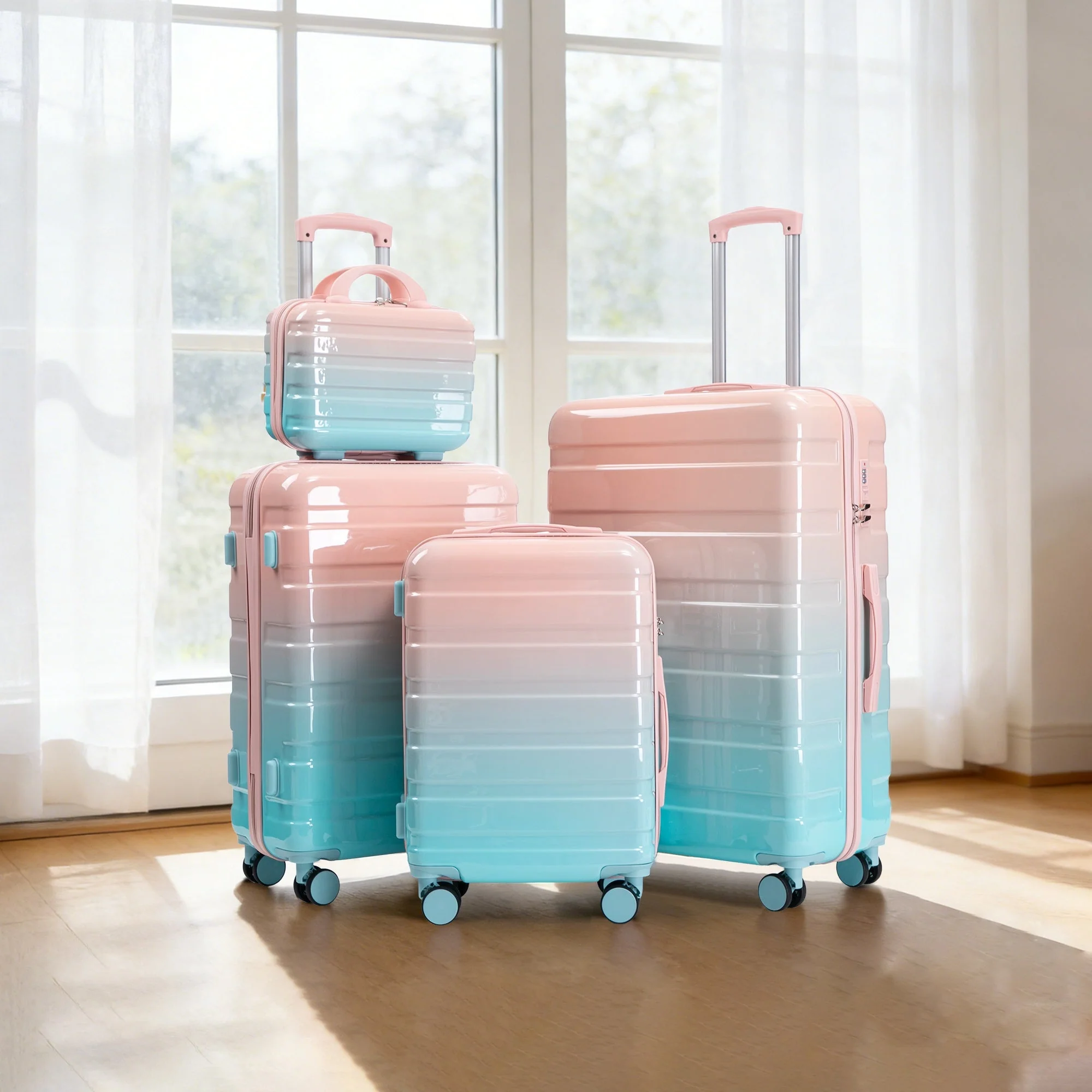 PC Spinner Luggage Set 4-Piece with Combination Lock and Cosmetic Bag - Pink - Image 5
