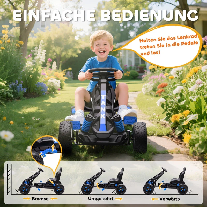 Pedal Go-kart with Brake and Non-slip Wheels, Metal Frame, Blue - Image 5