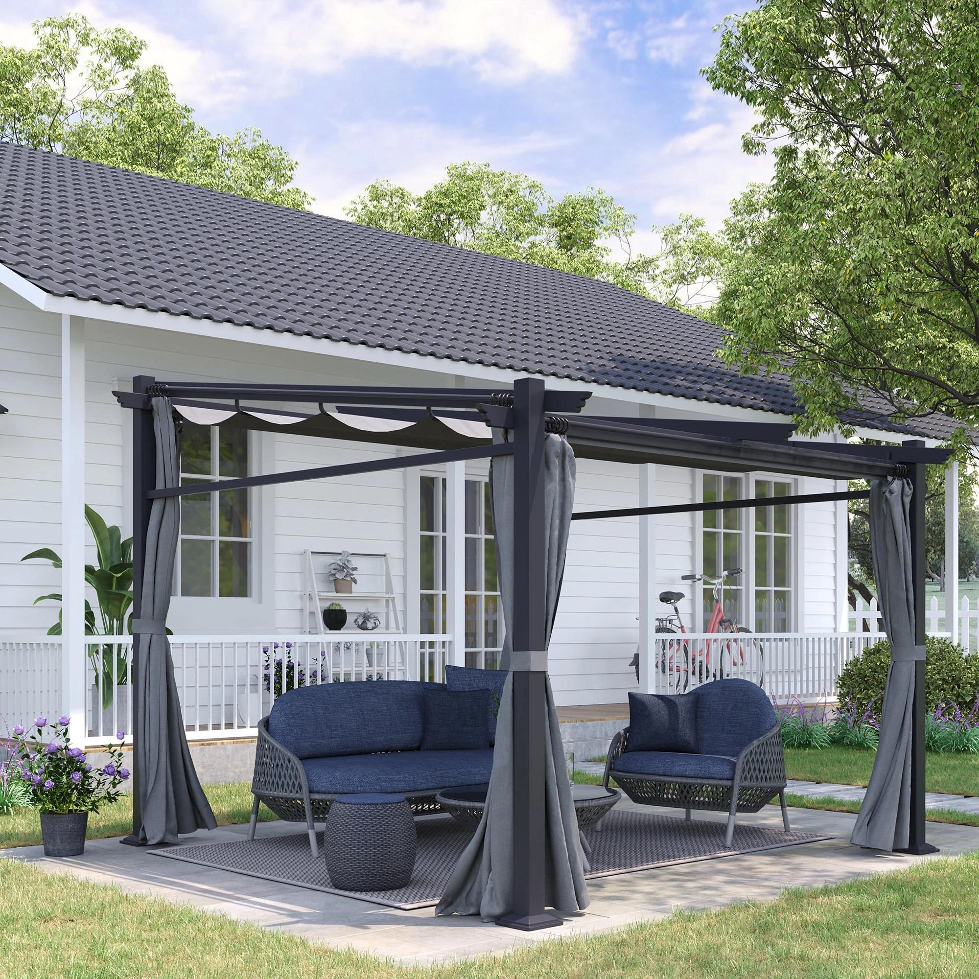 Pergola 2.97 x 2.95 m Water-Repellent Sunshade Side Panels Patio Cover, Dark Grey Polyester - Image 3