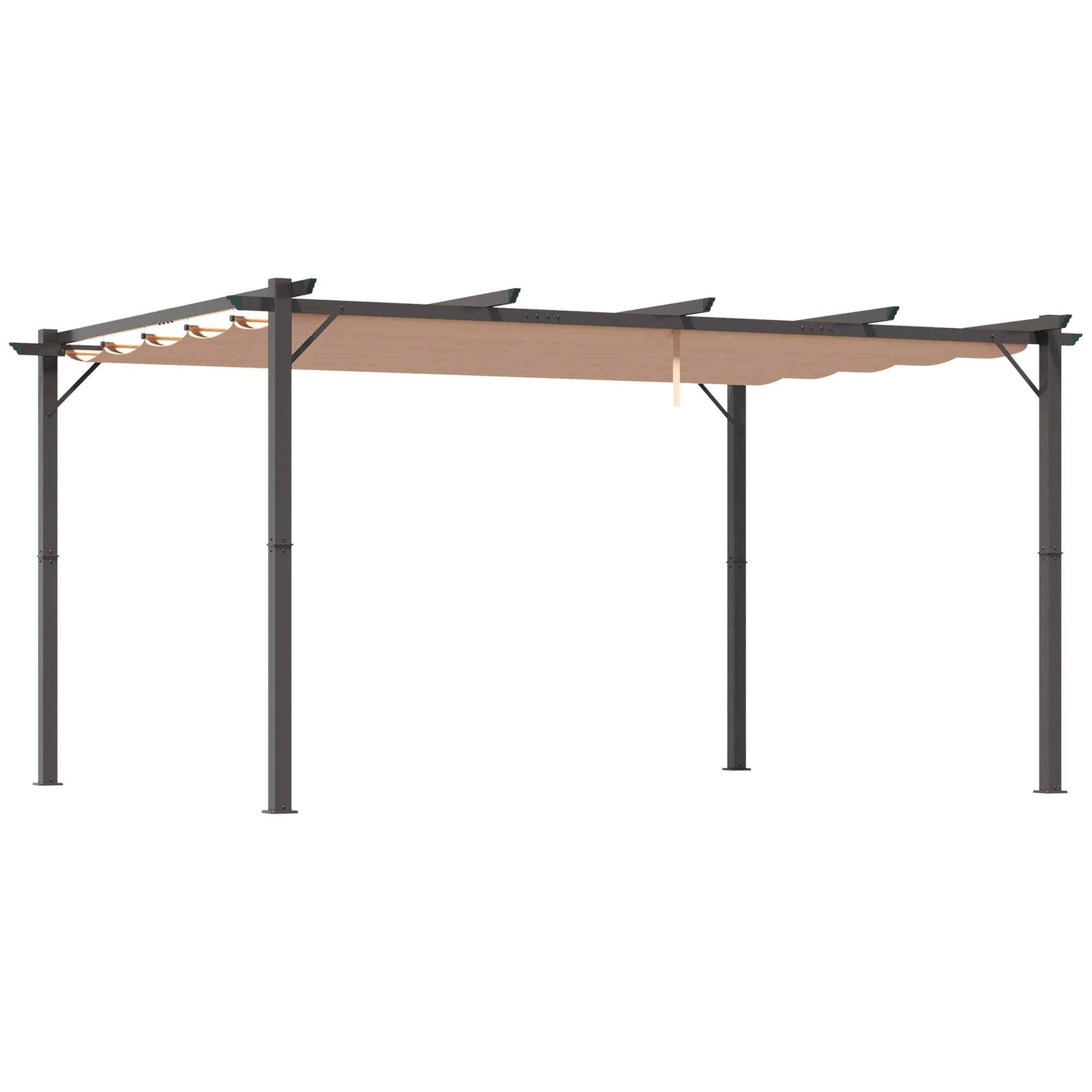 Pergola Pavilion 3x4m Adjustable Fabric Roof Sunshade Canopy Aluminum Grey/Brown - Image 2