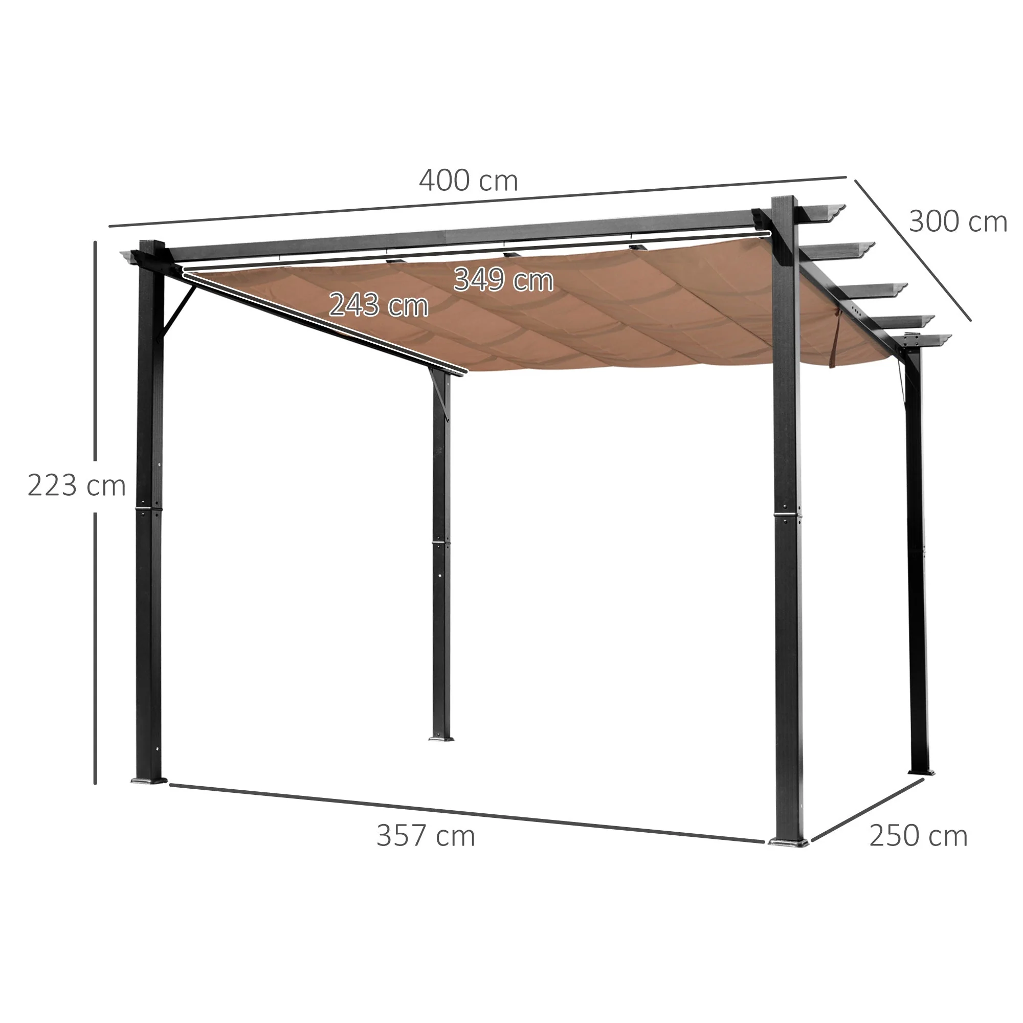 Pergola Pavilion 3x4m Adjustable Fabric Roof Sunshade Canopy Aluminum Grey/Brown - Image 3