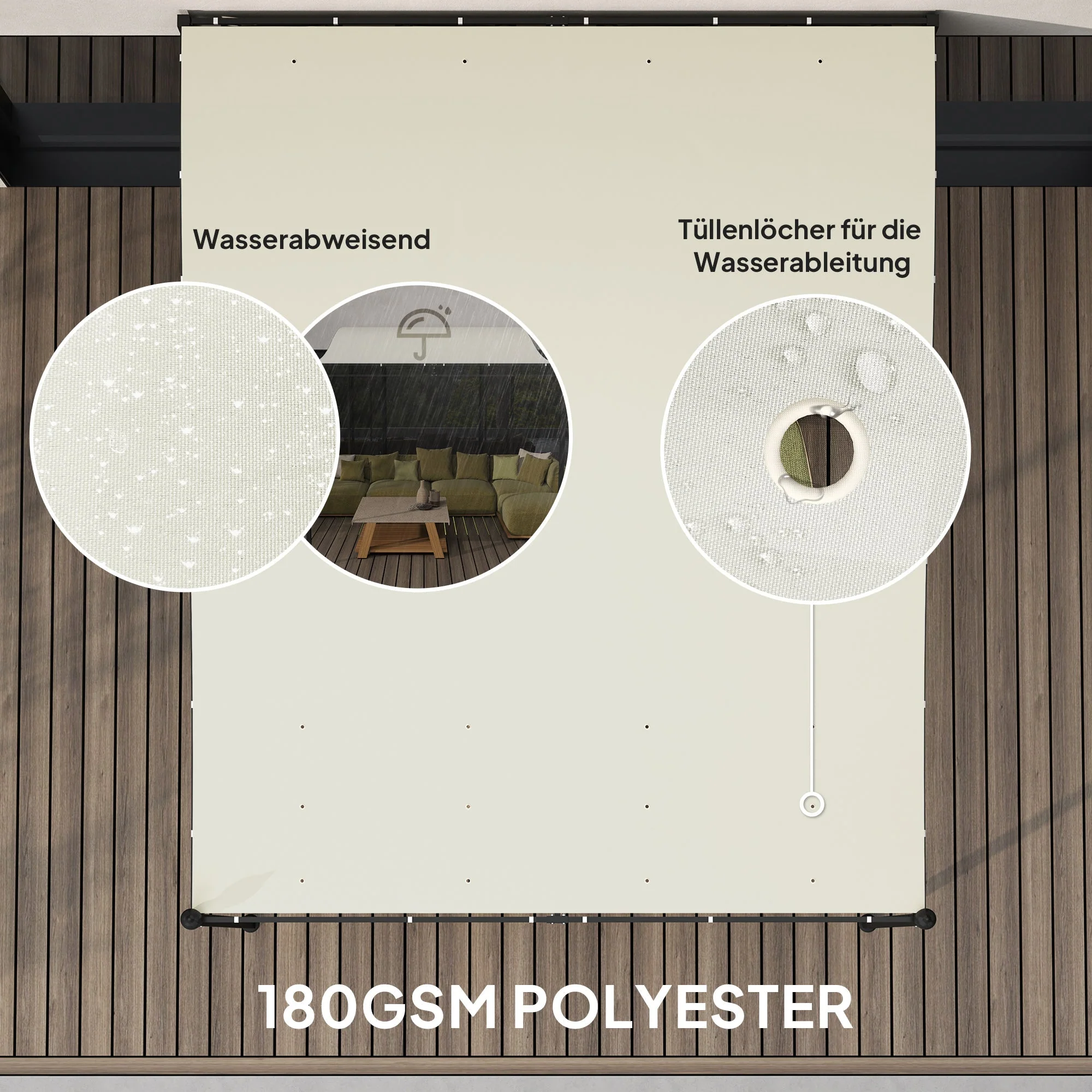 Pergola Pavilion Lean-to Water-Repellent Canopy Freestanding 2.5x3x2.5m Cream White - Image 4