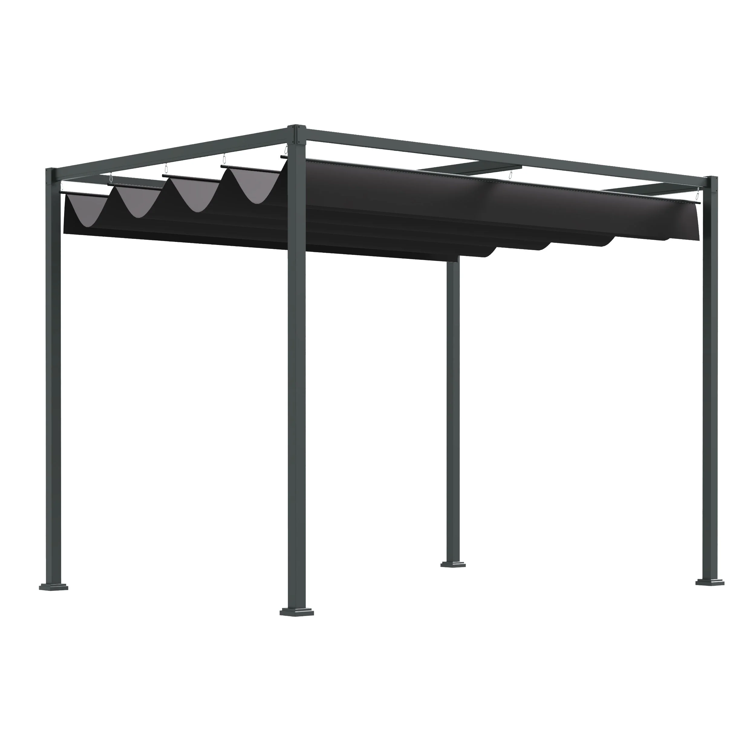 Pergola Pavilion Patio Cover with Sliding Roof 298x213x221cm Polyester Black Grey - Image 2