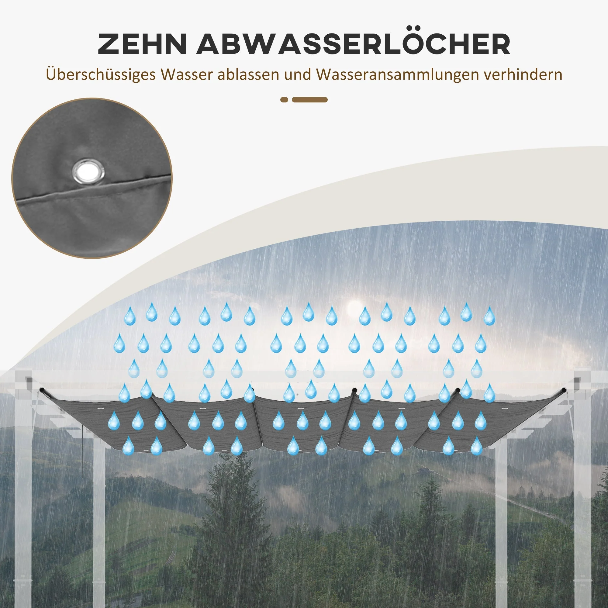 Pergola Replacement Roof 3.5x2.5m Drainage Holes Shade Cover, Dark Grey - Image 5