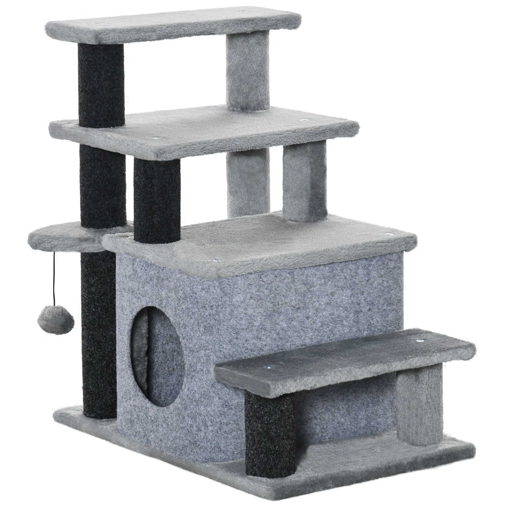 Pet Stairs, 3/4-Step with Cave & Ball, Plush Chipboard
