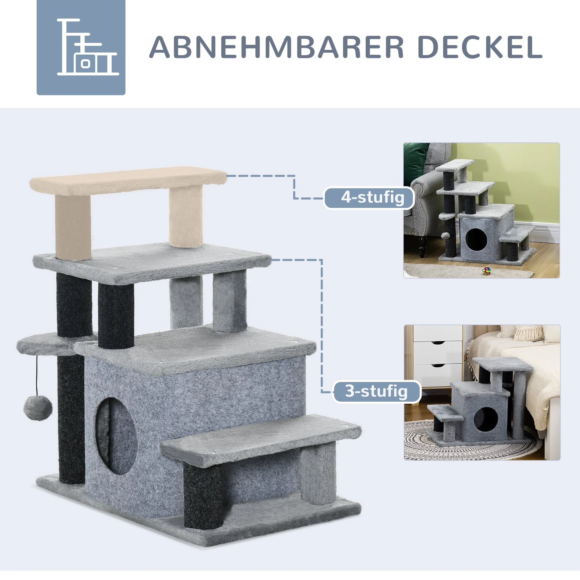 Pet Stairs, 3/4-Step with Cave & Ball, Plush Chipboard - Image 4