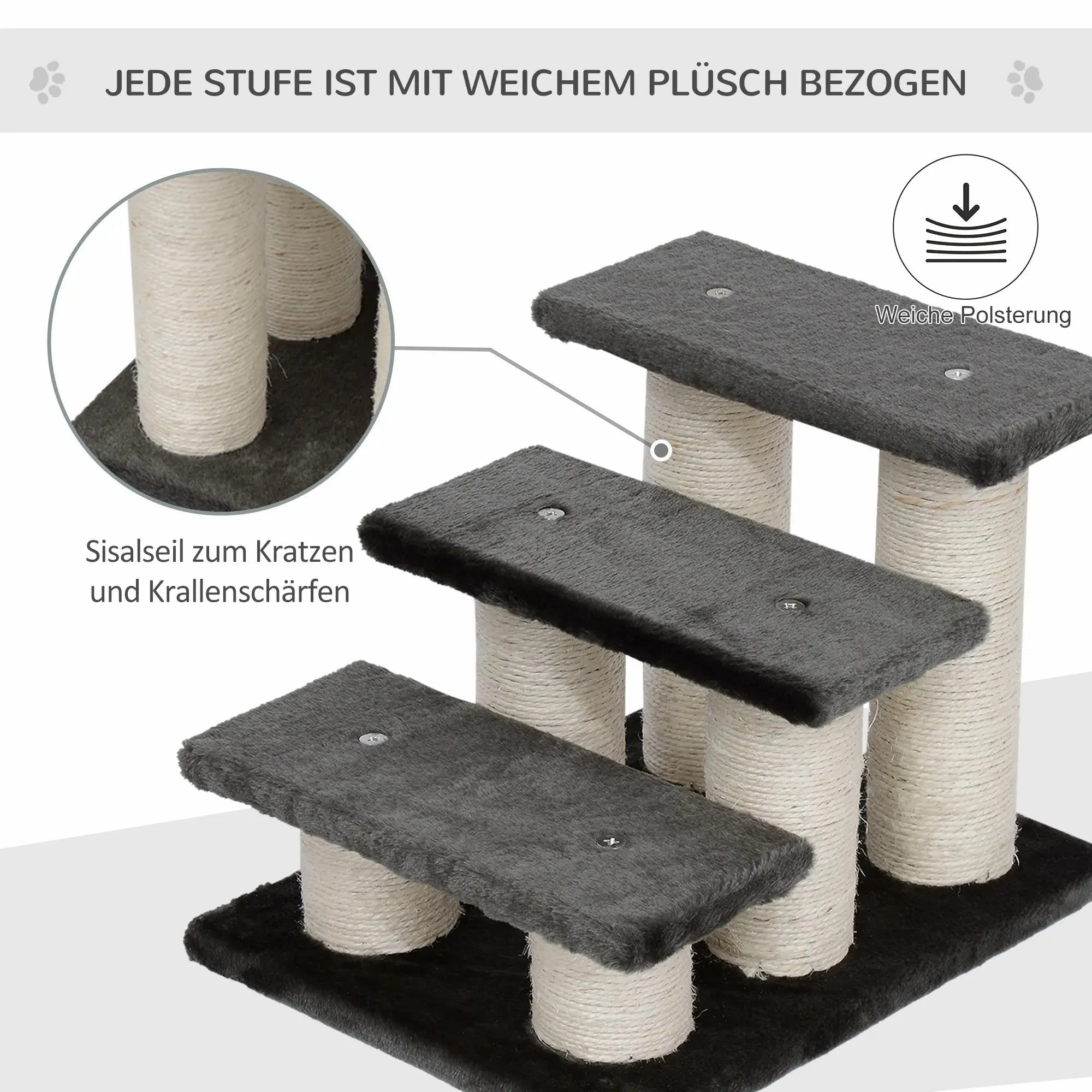 Pet Stairs 3-Step for Easy Entry and Exit Plush Dark Grey - Image 5