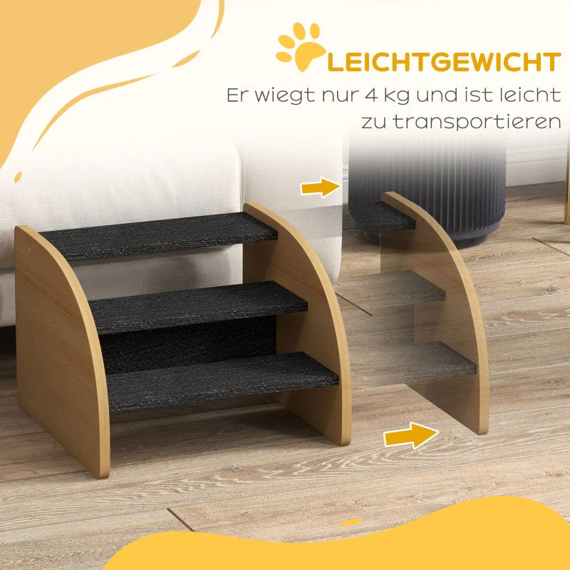 Pet Stairs, 3 Steps for Small Dogs, Oak + Black - Image 5