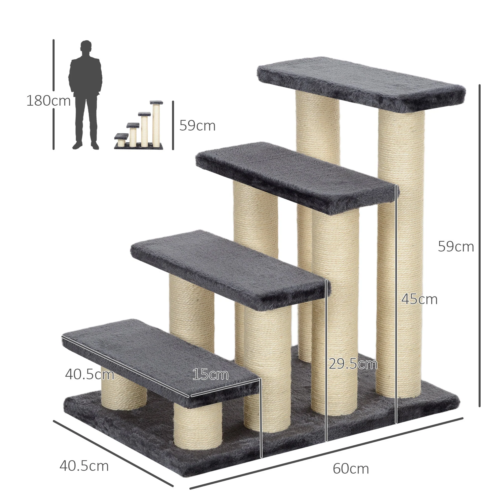 Pet Stairs 4-Step Dog & Kitten, Soft Plush, Grey - Image 3