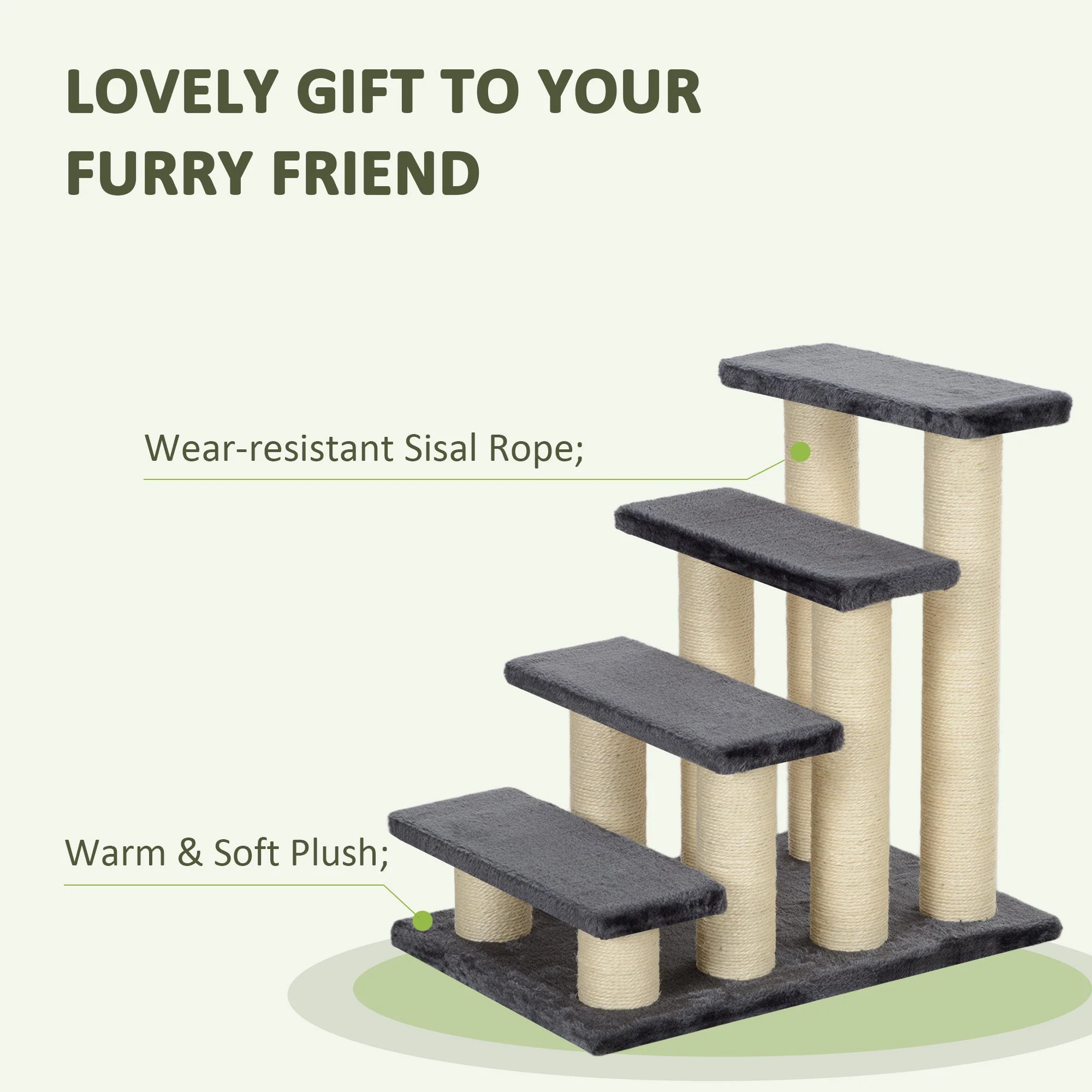 Pet Stairs 4-Step Dog & Kitten, Soft Plush, Grey - Image 4