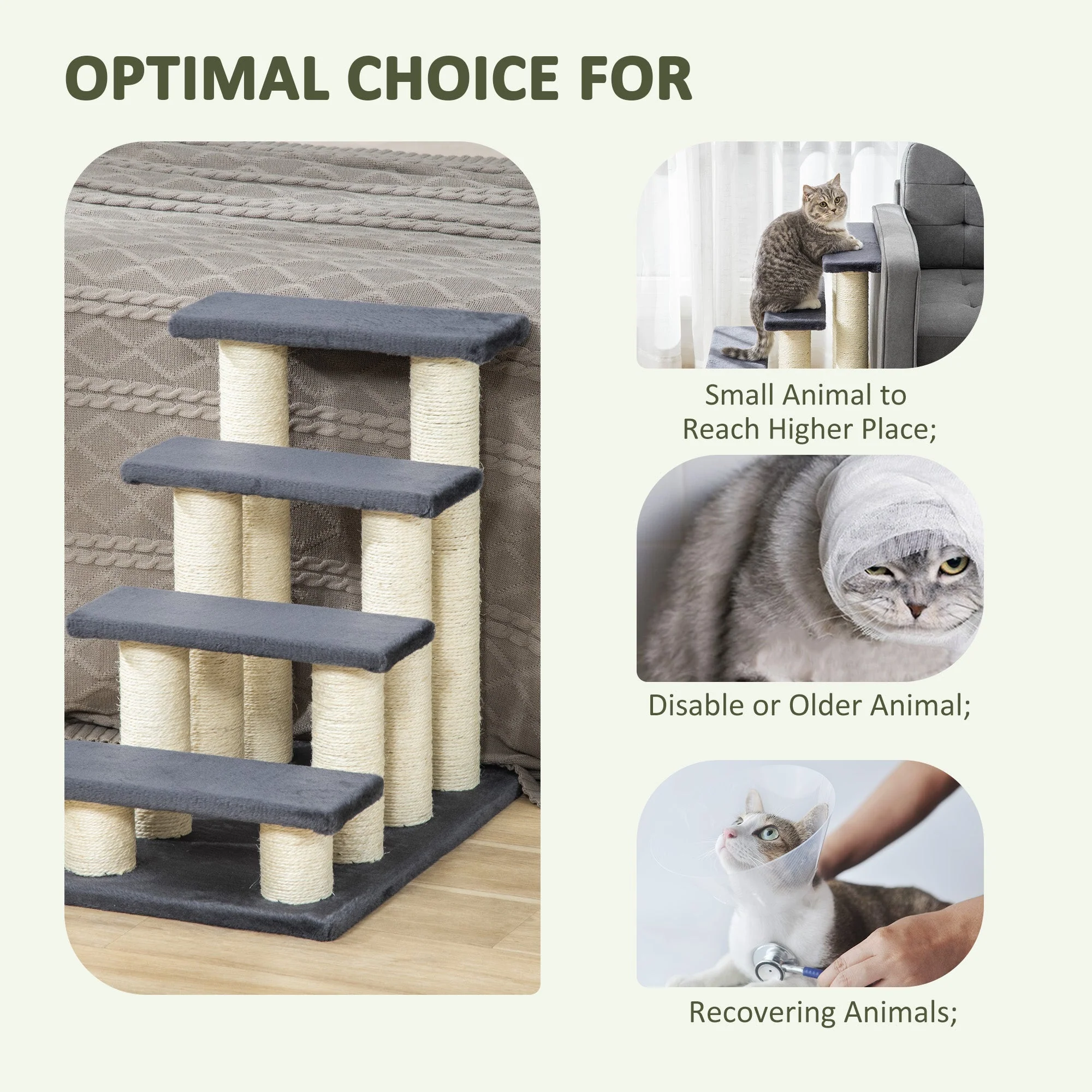 Pet Stairs 4-Step Dog & Kitten, Soft Plush, Grey - Image 5