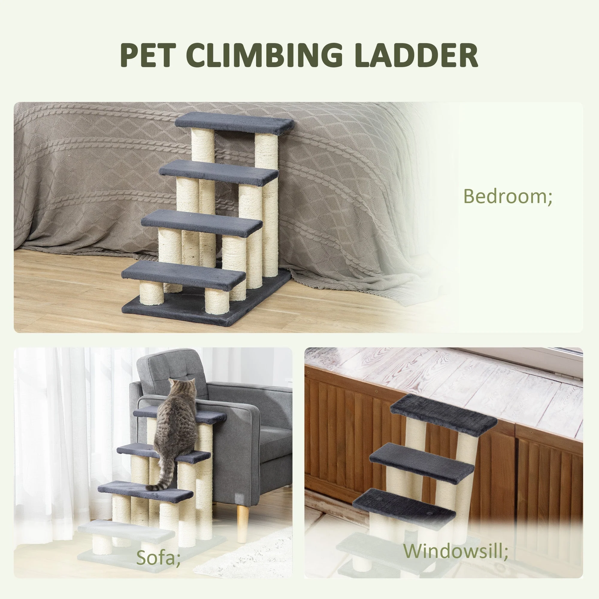 Pet Stairs 4-Step Dog & Kitten, Soft Plush, Grey - Image 6