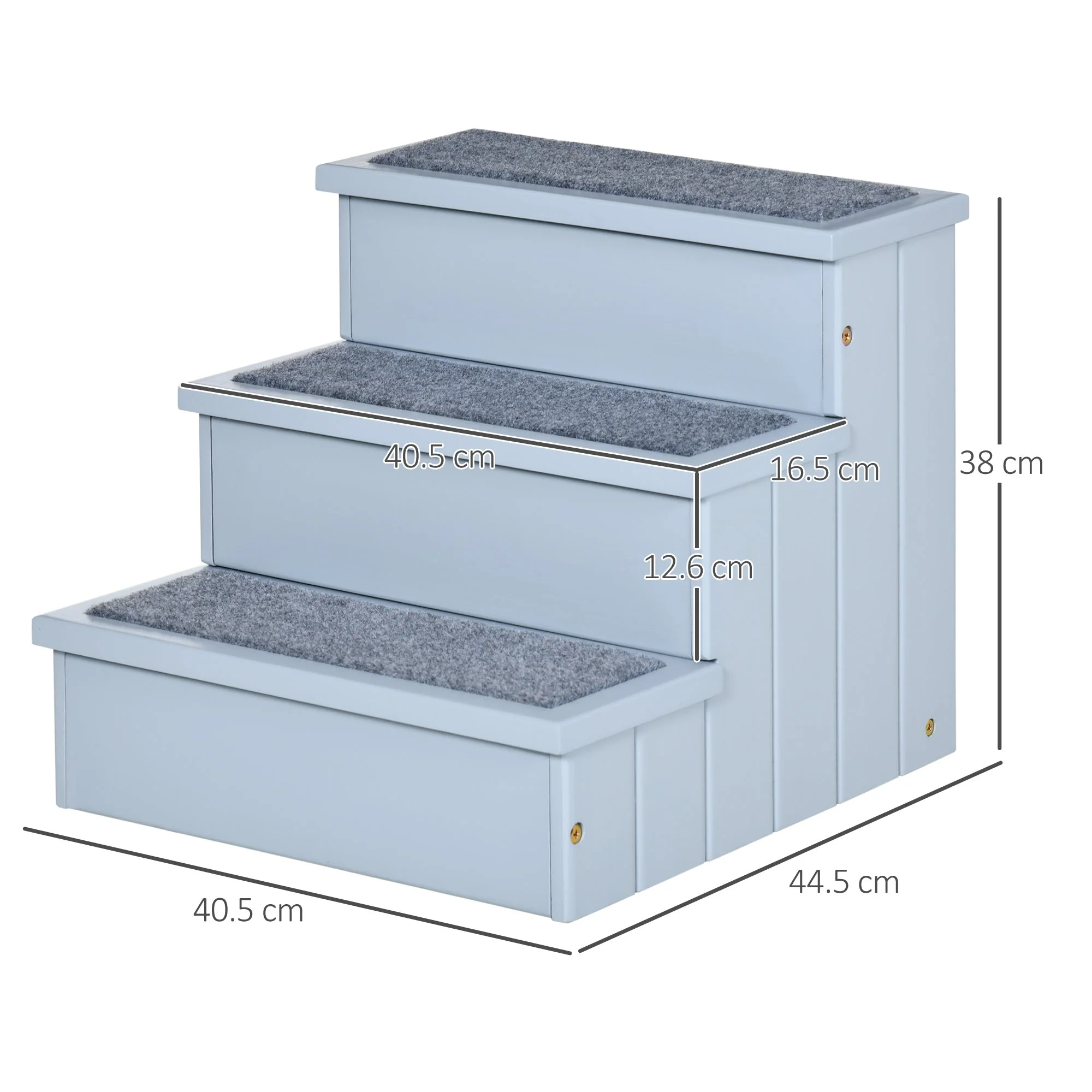 Pet Stairs Dog Stairs 3 Steps Carpet Storage, Grey - Image 3