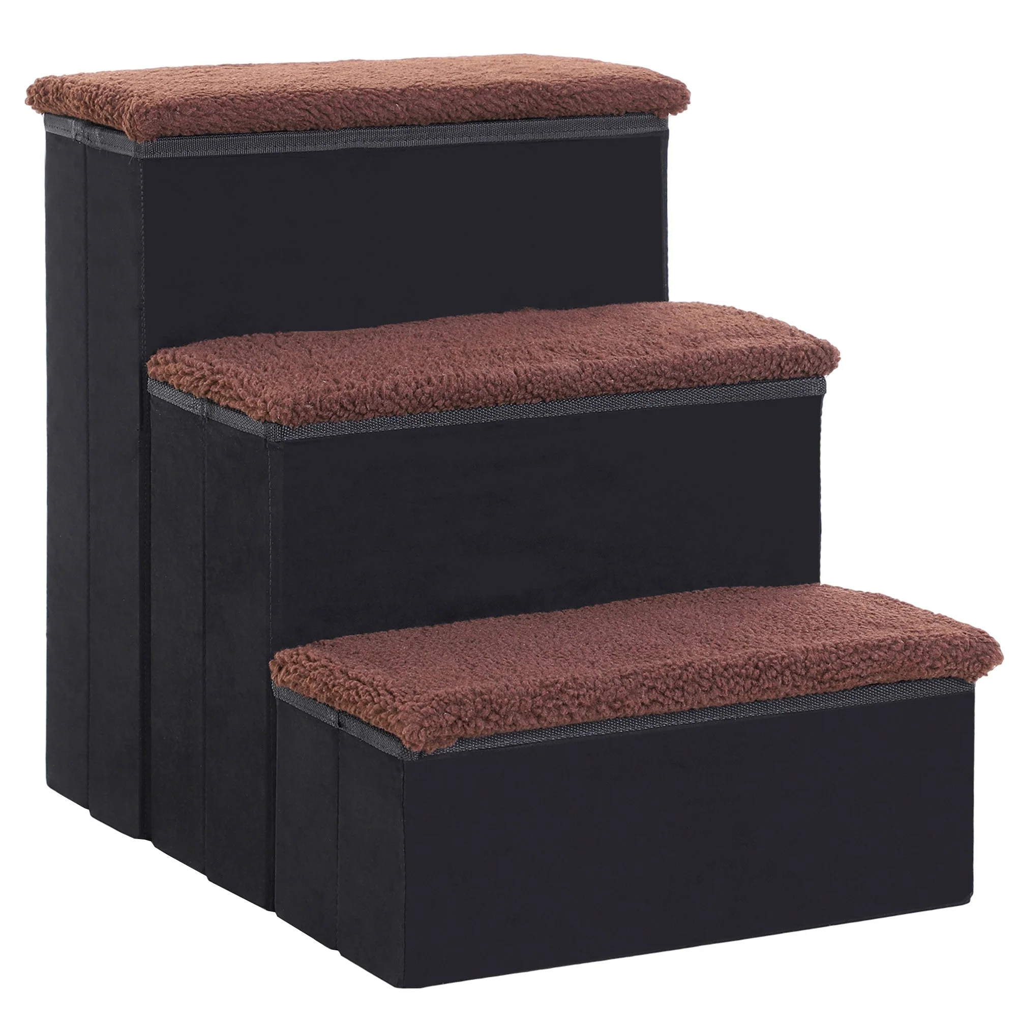 Pet Stairs Foldable 3 Steps Storage, MDF Black - Image 2