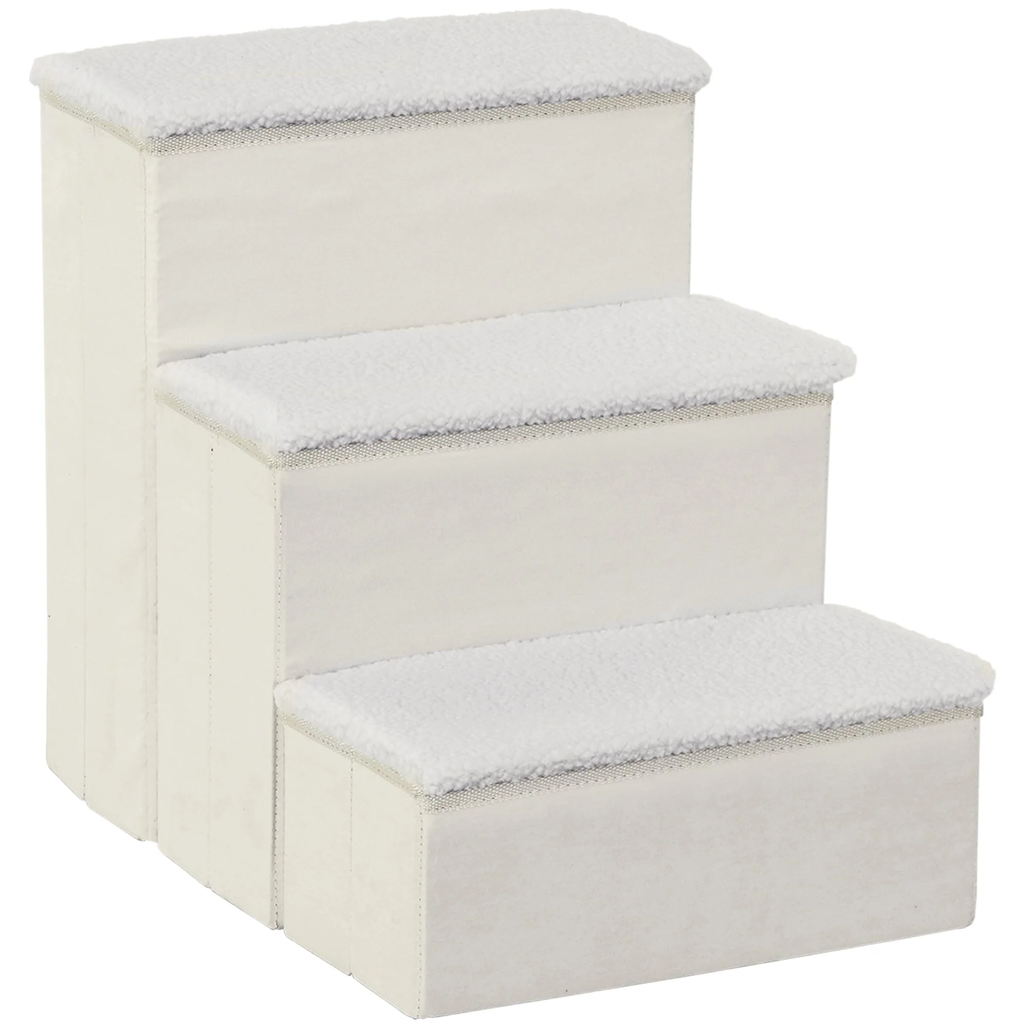 Pet Stairs, Foldable 3 Steps with Storage, MDF White - Image 2