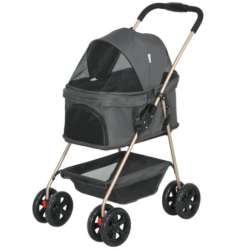 Pet Stroller 3-in-1 Folding with 4 Wheels, Removable Carrier, Grey - Image 2