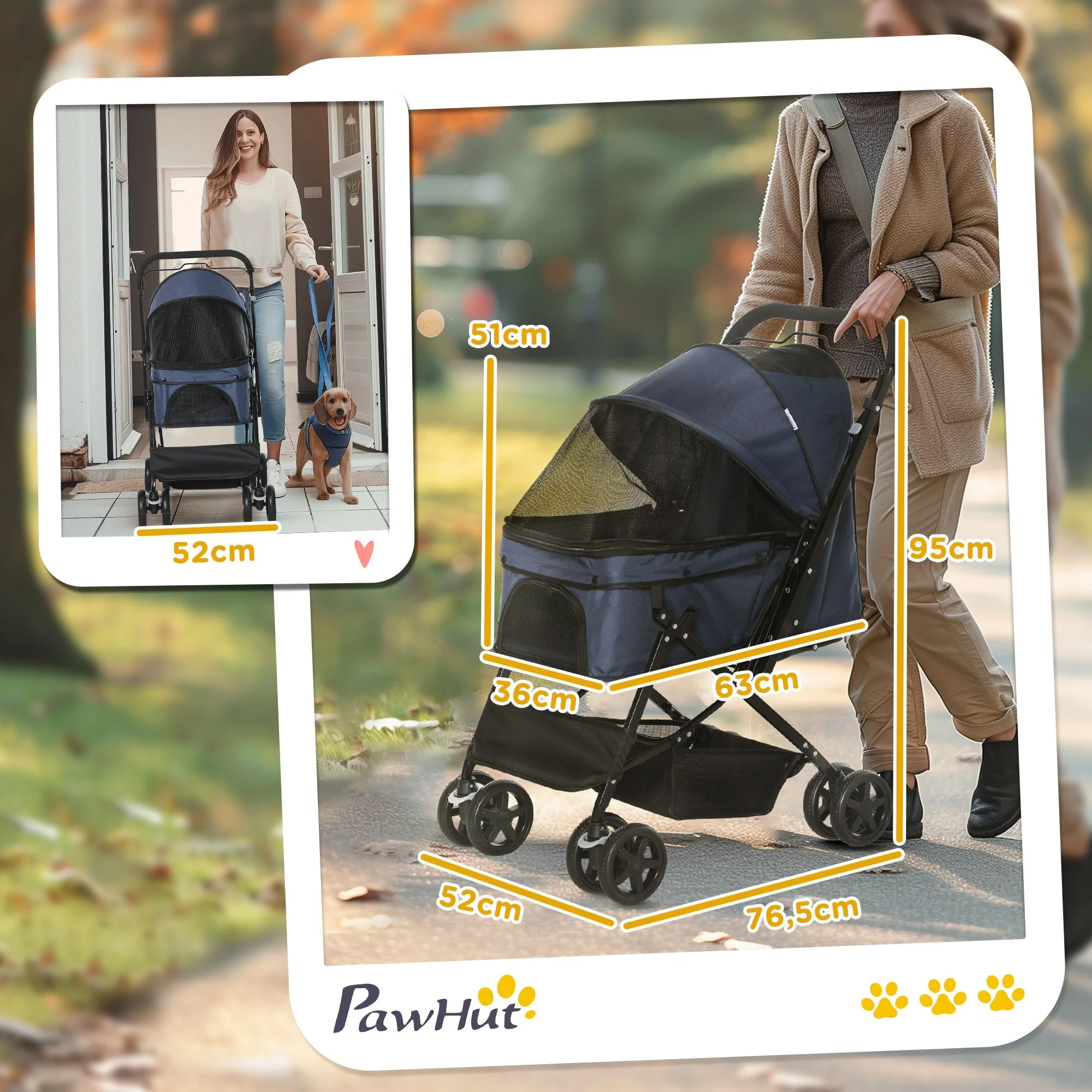 Pet Stroller Cat Buggy, Foldable Lightweight, Oxford Blue - Image 3